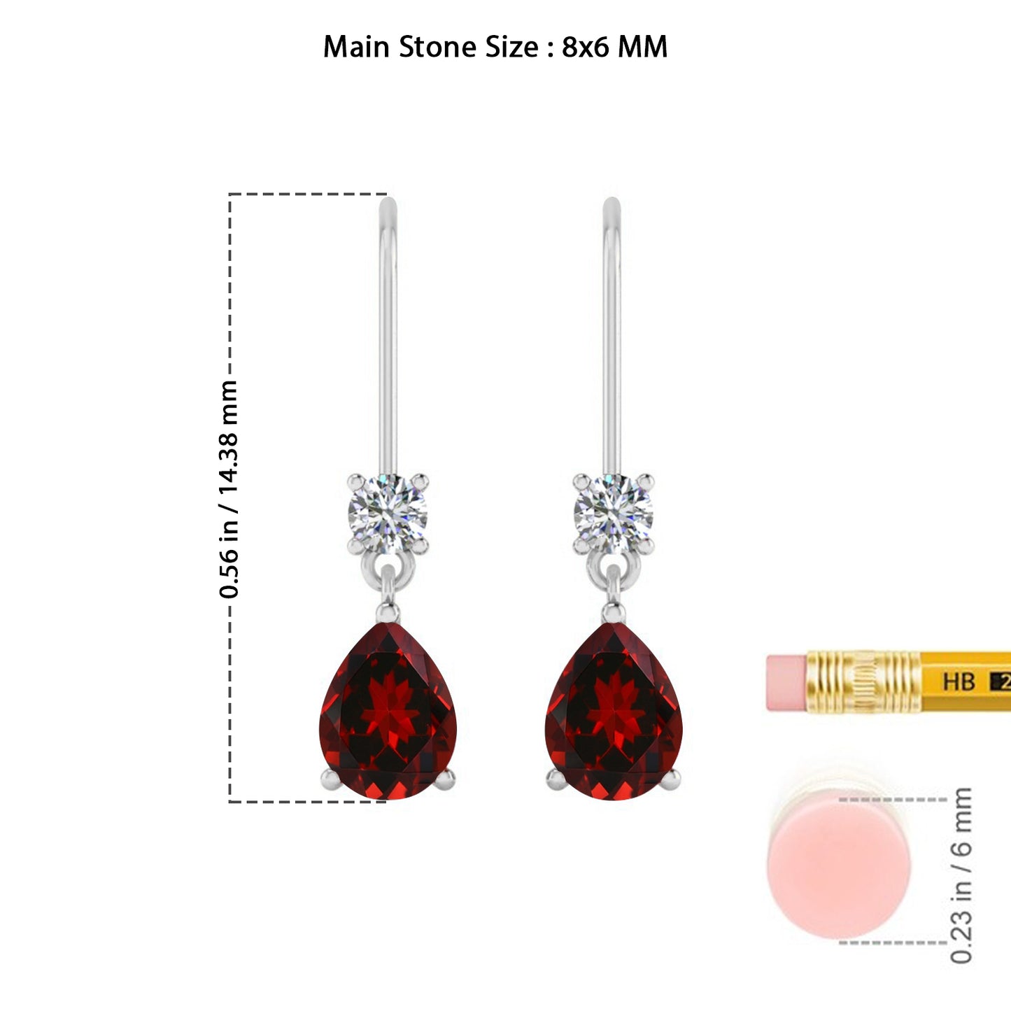 Pear Drop Lever back Earrings | 925 Sterling Silver Birthstone Stud Earrings | Diamond Accent Gemstone Earrings | 15 Birthstone Options | Gift for Women