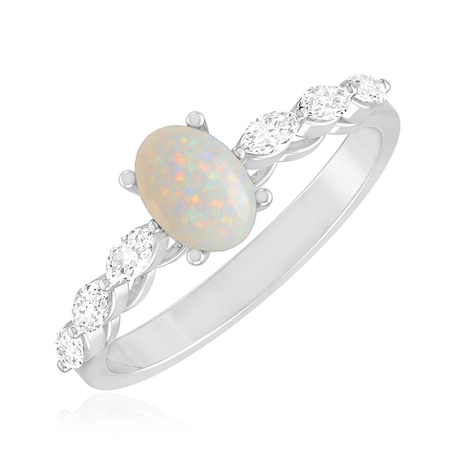 Oval Solitaire Ring with Marquise Diamond Accents | Sterling Silver Birthstone Ring | Genuine Gemstone & Diamond Studded Ring | Personalized Promise Ring | Gift for Her (Copy)