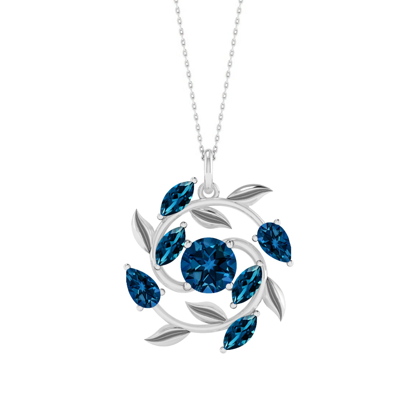 Floral Vine Style Gemstone Pendant | Sterling Silver Birthstone Necklace | Adjustable Chain | 15 Gemstone Choices | Personalized Gemstone Pendant