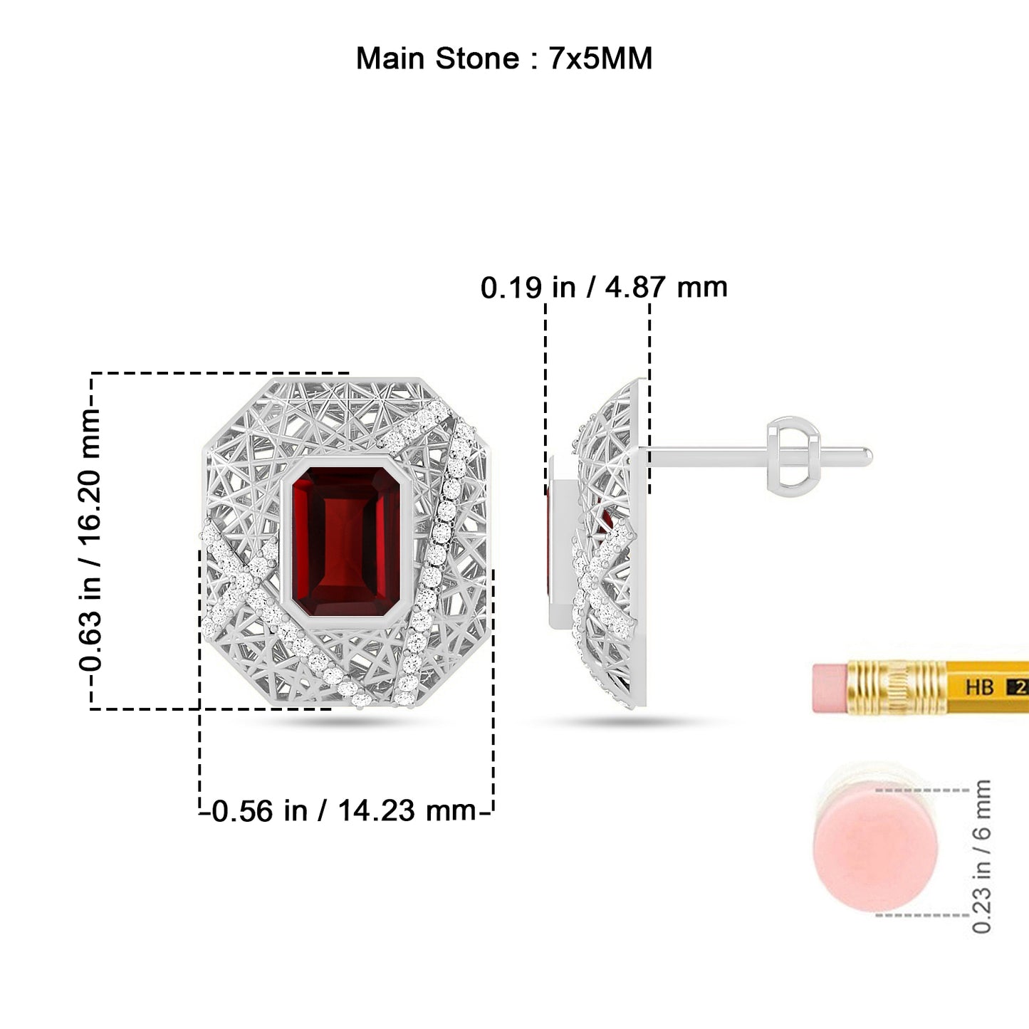 Art Deco Geometric Stud Earrings | 925 Sterling Silver Birthstone Stud Earrings | Diamond Accent Gemstone Earrings | 15 Birthstone Options | Gift for Women