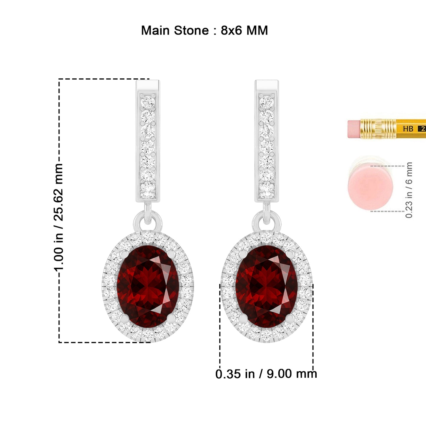 Oval Halo Drop Earrings | 925 Sterling Silver Birthstone Stud Earrings | Diamond Accent Gemstone Earrings | 15 Birthstone Options | Gift for Women