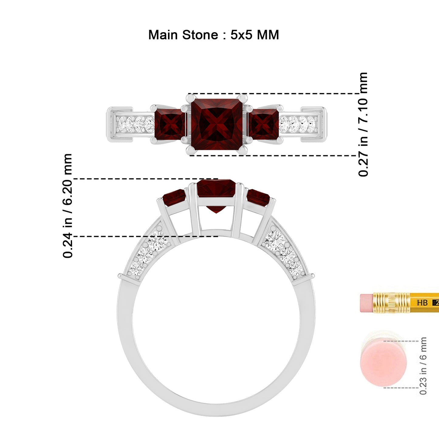 Princess Cut Three-Stone Ring | Sterling Silver Birthstone Ring | Genuine Gemstone & Diamond Studded Ring | Personalized Promise Ring | Gift for Her