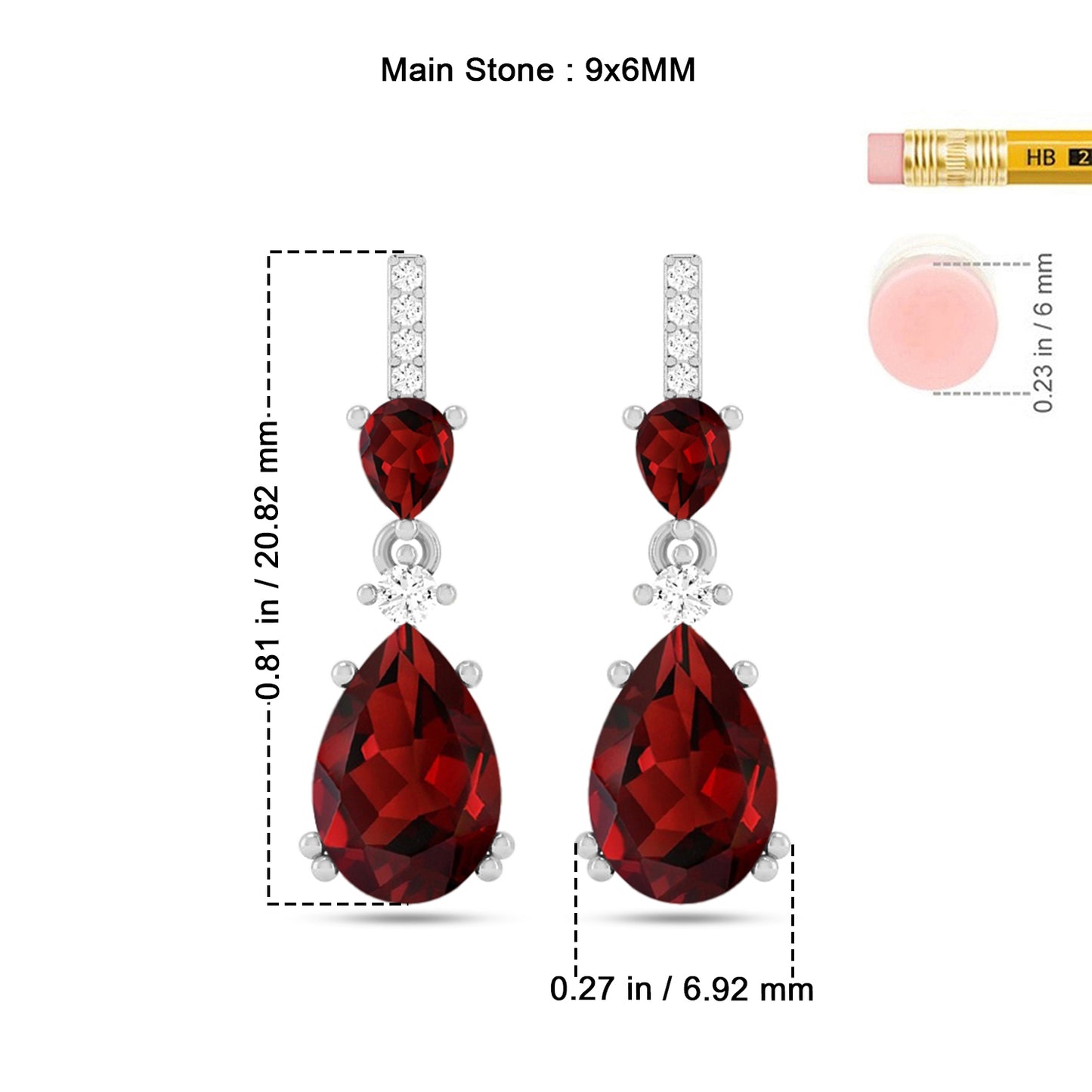 Three-Stone Drop Earrings | 925 Sterling Silver Birthstone Stud Earrings | Diamond Accent Gemstone Earrings | 15 Birthstone Options | Gift for Women
