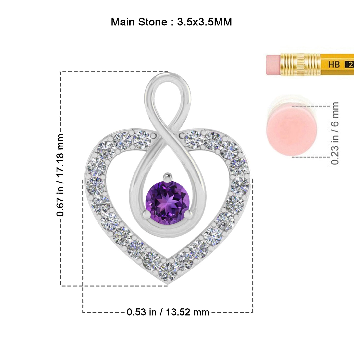 Infinity Heart Pendant | Sterling Silver Birthstone Necklace | Diamond Accent | Adjustable Chain | 15 Gemstone Choices