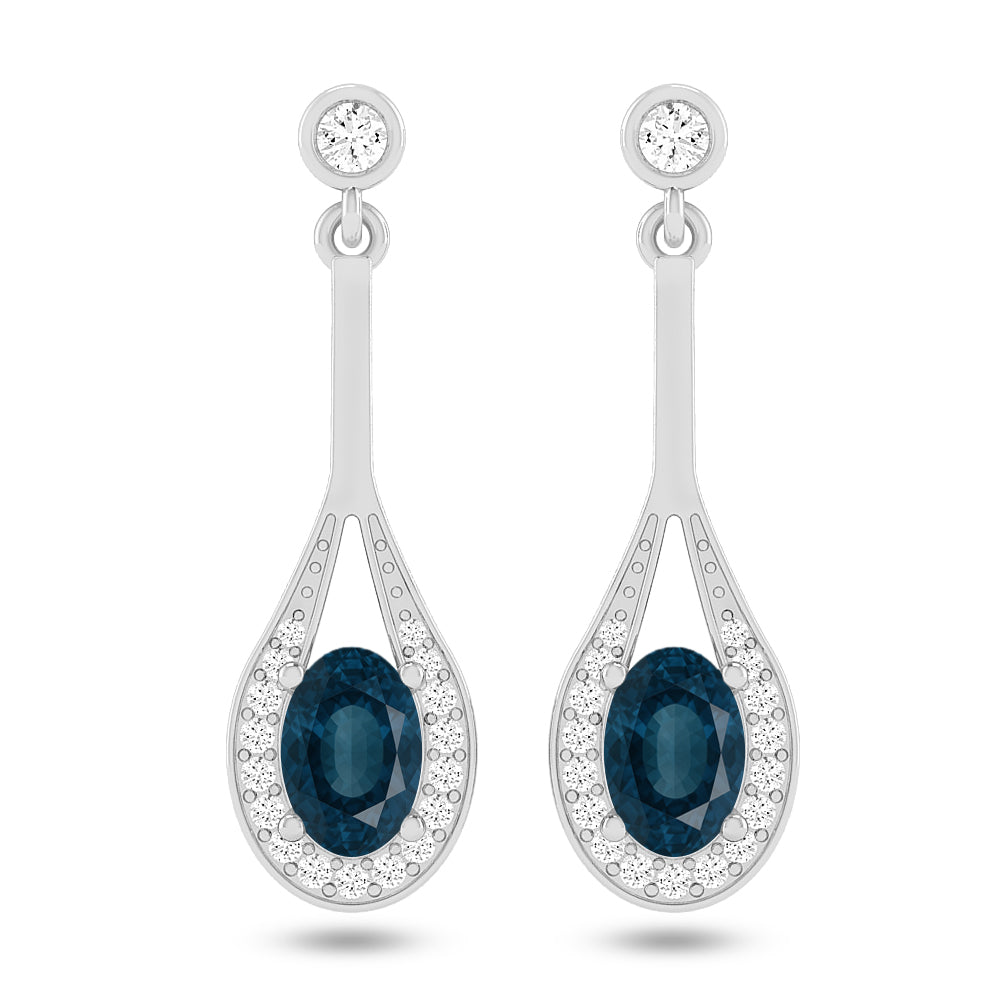 Teardrop Halo Dangle Earrings | 925 Sterling Silver Birthstone Stud Earrings | Diamond Accent Gemstone Earrings | 15 Birthstone Options | Gift for Women