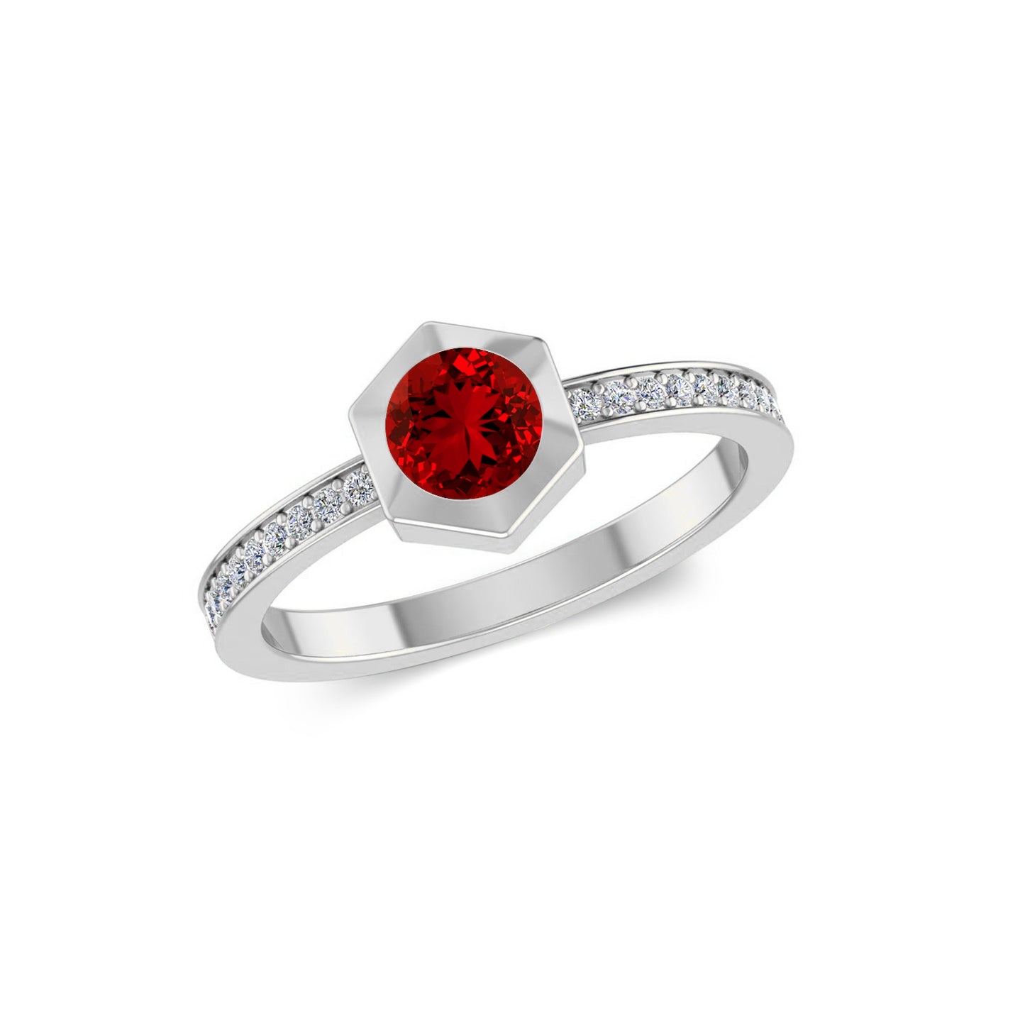 Hexagon Bezel Solitaire Ring | Bezel Halo Solitaire Ring | Sterling Silver Birthstone Ring | Genuine Gemstone & Diamond Studded Ring | Personalized Promise Ring | Gift for Her
