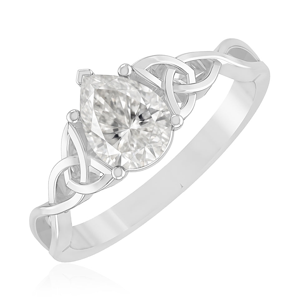 Celtic Knot Pear Solitaire Ring | Sterling Silver Birthstone Ring | Genuine Gemstone Studded Ring | Personalized Promise Ring | Gift for Her