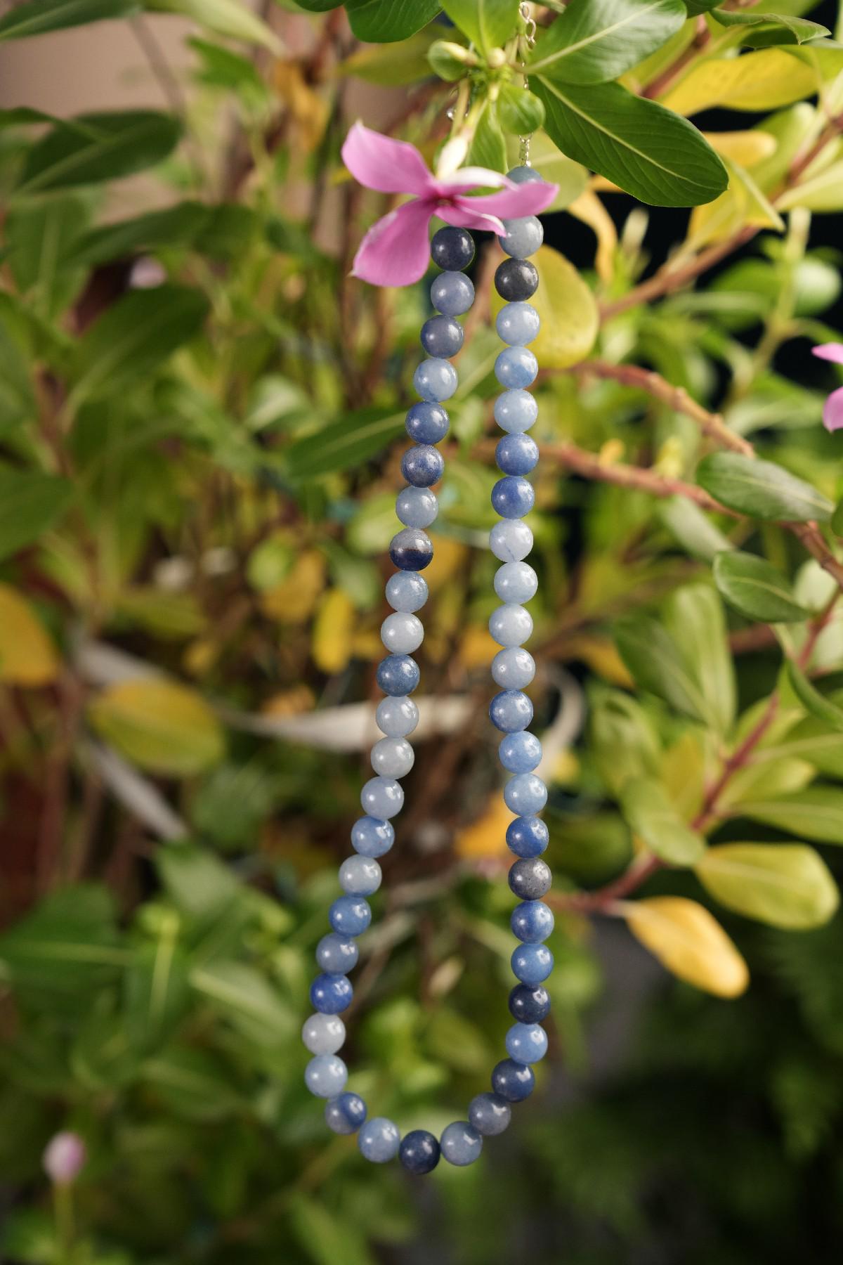 Genuine Blue Aventurine Beads Necklace / Handcrafted Adjustable Mala Necklace / 8 MM Round Smooth Beaded Necklace Jewelry For Her - AS & JG