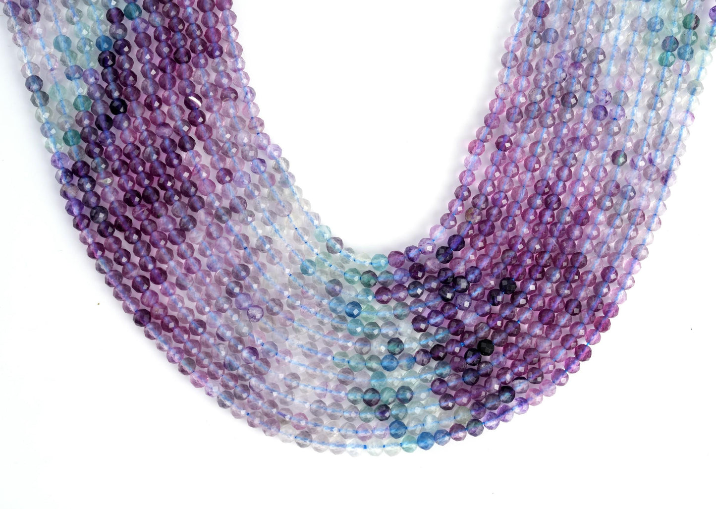Natural Fluorite Shaded Gemstone Round Micro Faceted Beads String 15.5 Inches Long 2/3/4/6 MM for Jewelry Making and Crafting - AS & JG