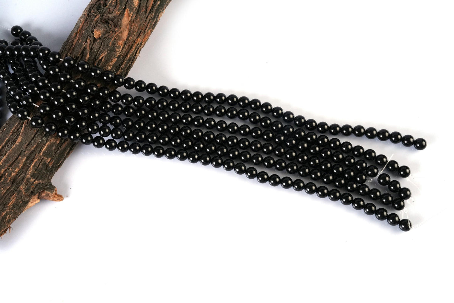 Natural Black Tourmaline Round Smooth Beads String 15.5 Inch Long 4/6/8/10 MM for Jewelry Making and Crafting | Loose Beads | Gemstone Bead