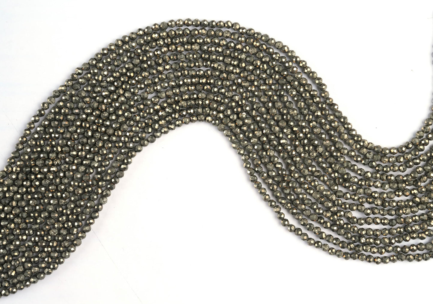 Natural Pyrite Gemstone Round Micro Faceted Beads String 15.5 Inches Long 2/3/4/6 MM for Jewelry Making and Crafting - AS & J