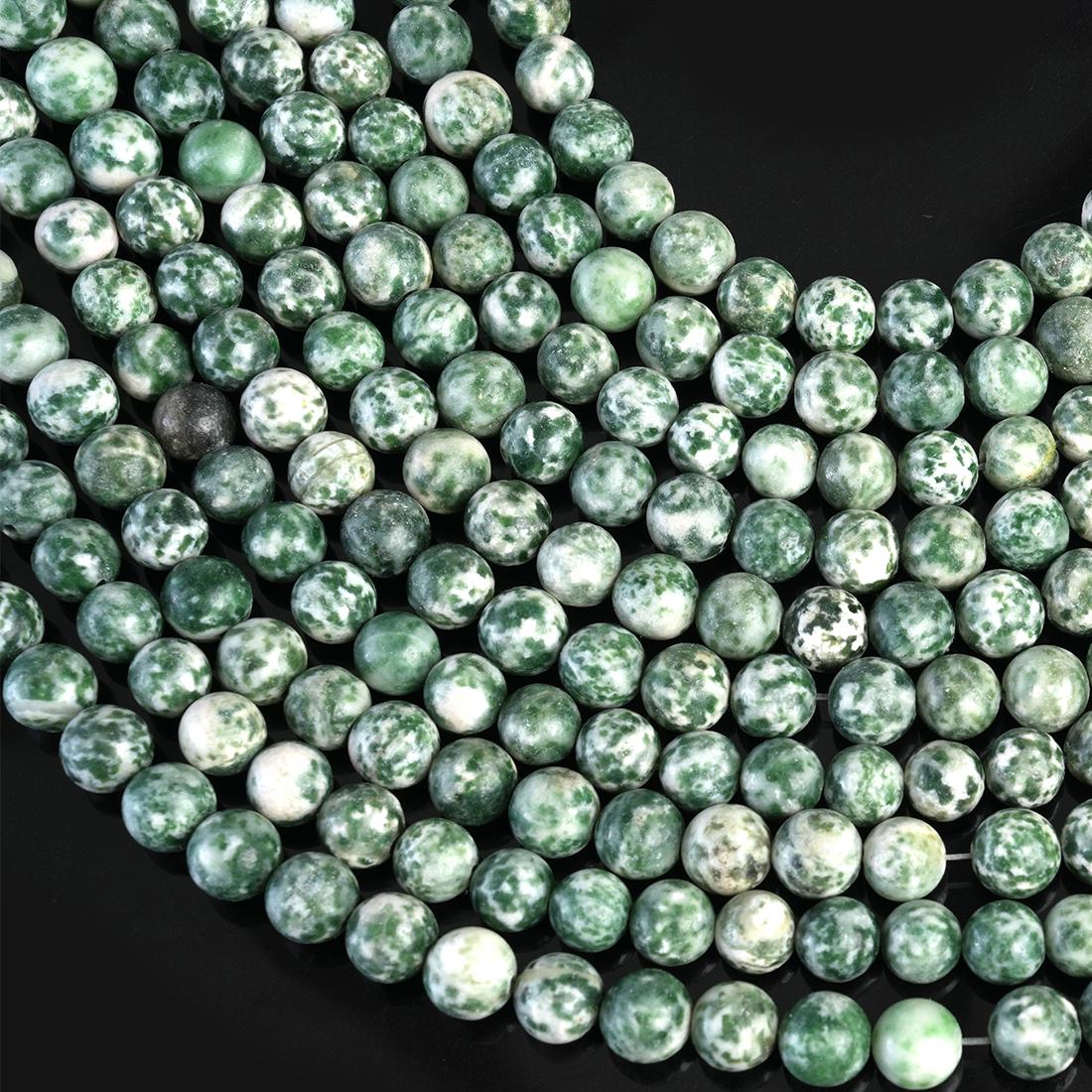 Natural Green Spot Jasper Gemstone Round Smooth Beads String 15.5 Inches Long 4/6/8/10 MM for Jewelry Making and Crafting - AS & JG