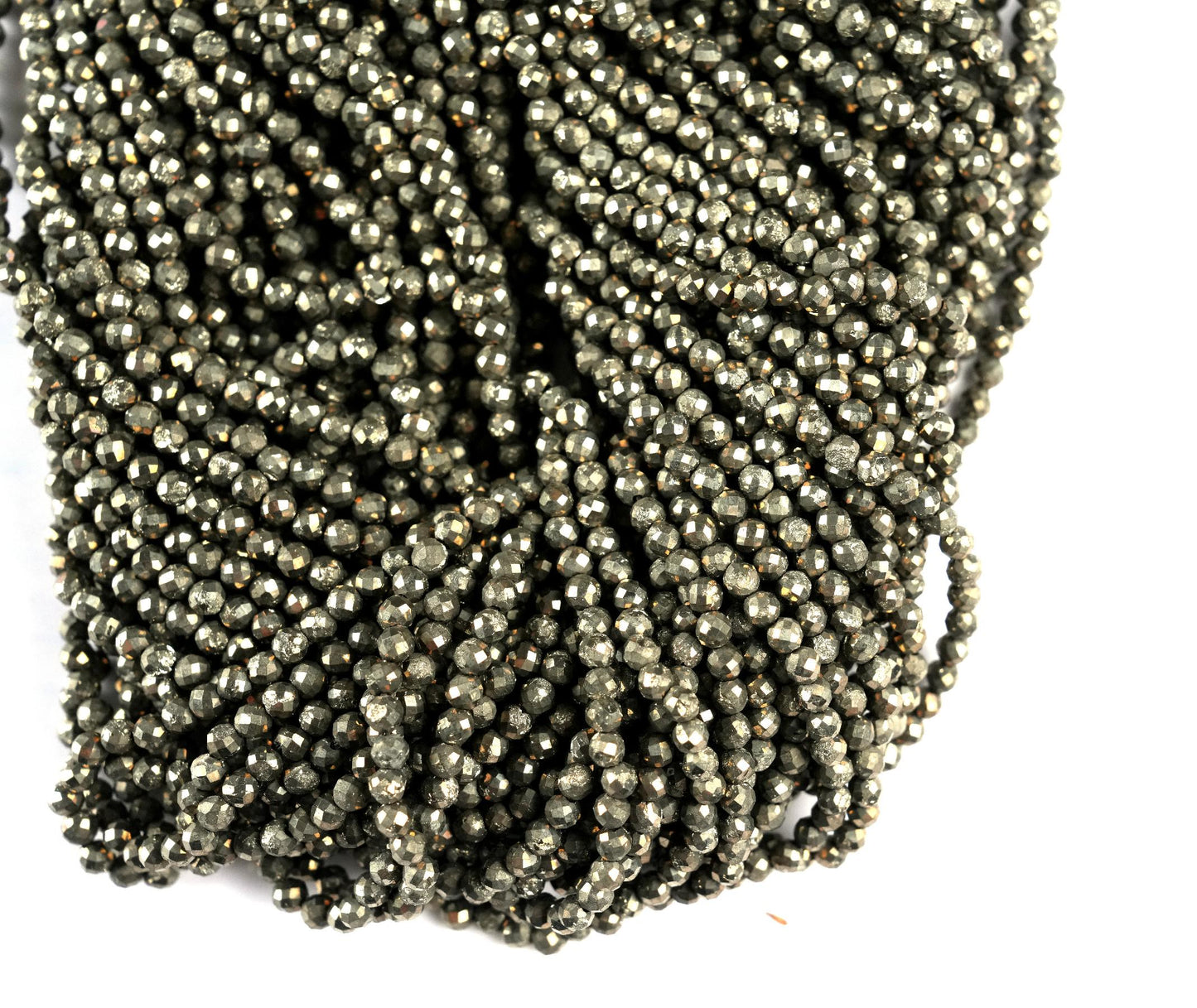 Natural Pyrite Gemstone Round Micro Faceted Beads String 15.5 Inches Long 2/3/4/6 MM for Jewelry Making and Crafting - AS & J
