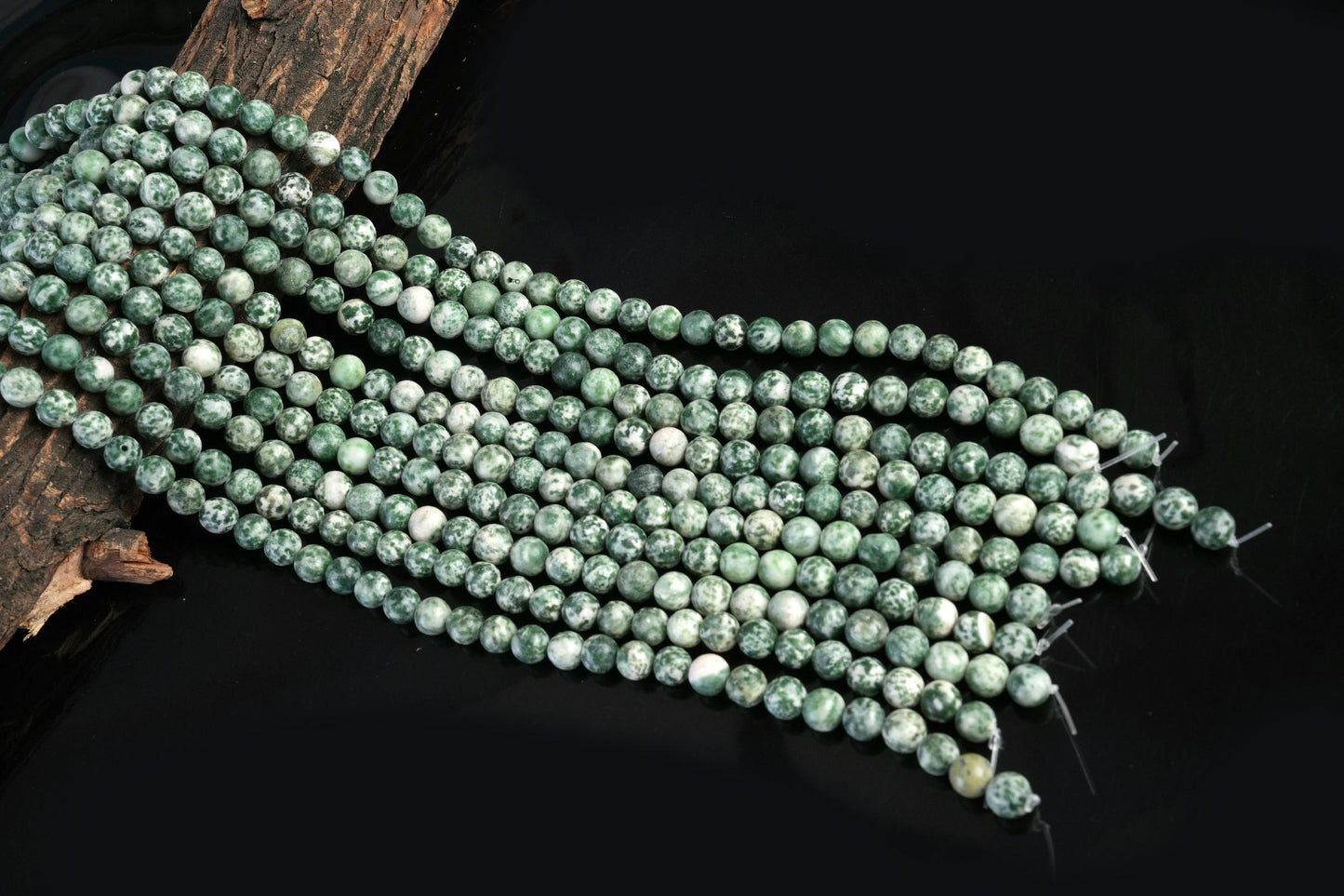 Natural Green Spot Jasper Gemstone Round Smooth Beads String 15.5 Inches Long 4/6/8/10 MM for Jewelry Making and Crafting - AS & JG