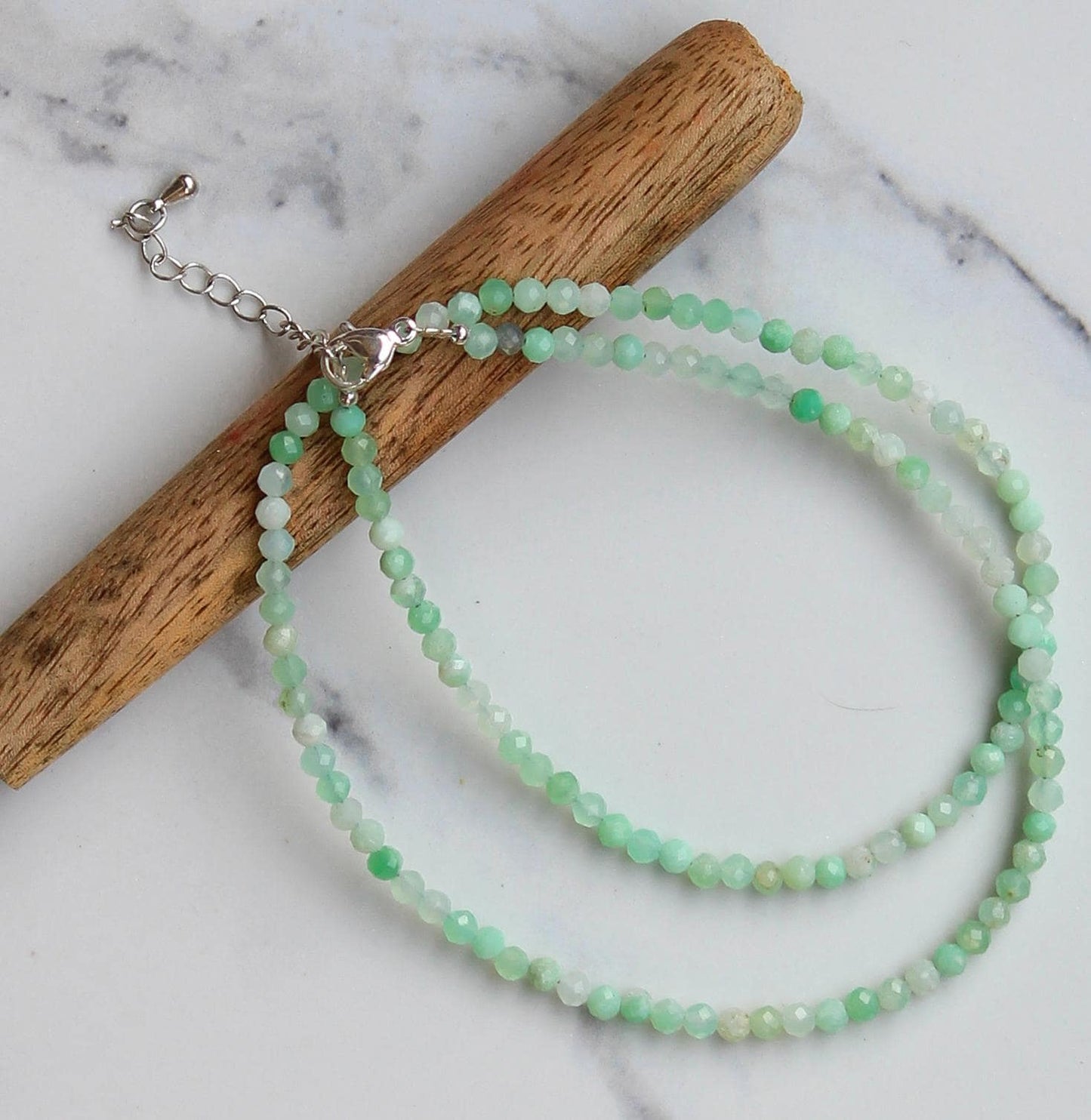 Genuine Chrysoprase Beads Necklace / Handcrafted Adjustable Mala Necklace / 3 MM Round Micro Faceted Beaded Necklace Jewelry - AS & JG