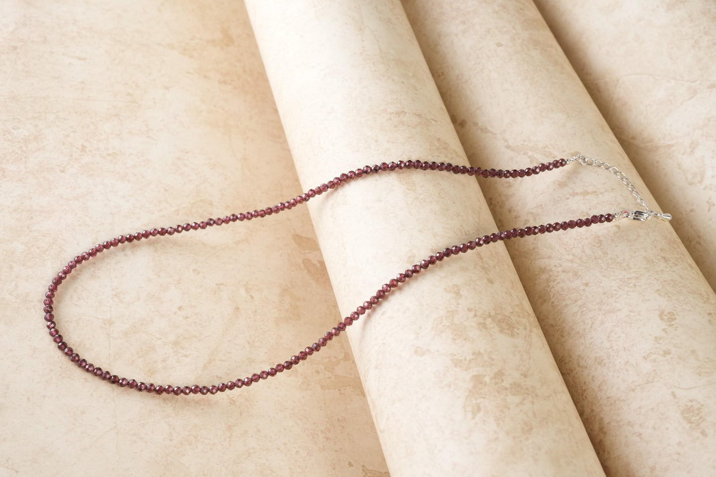 Genuine Red Garnet Beads Necklace / Layering Necklace, Dainty Beaded Necklace, Beaded Necklace, Boho Necklace, Gift for Her, Birthday Gift