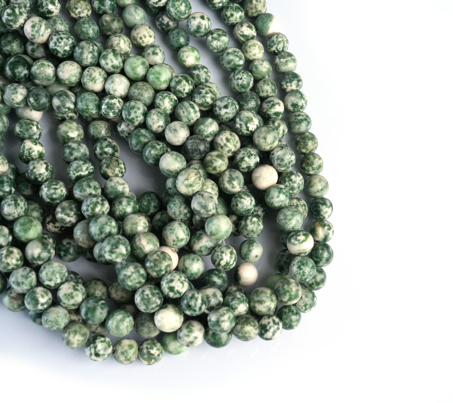 Natural Green Spot Jasper Gemstone Round Smooth Beads String 15.5 Inches Long 4/6/8/10 MM for Jewelry Making and Crafting - AS & JG