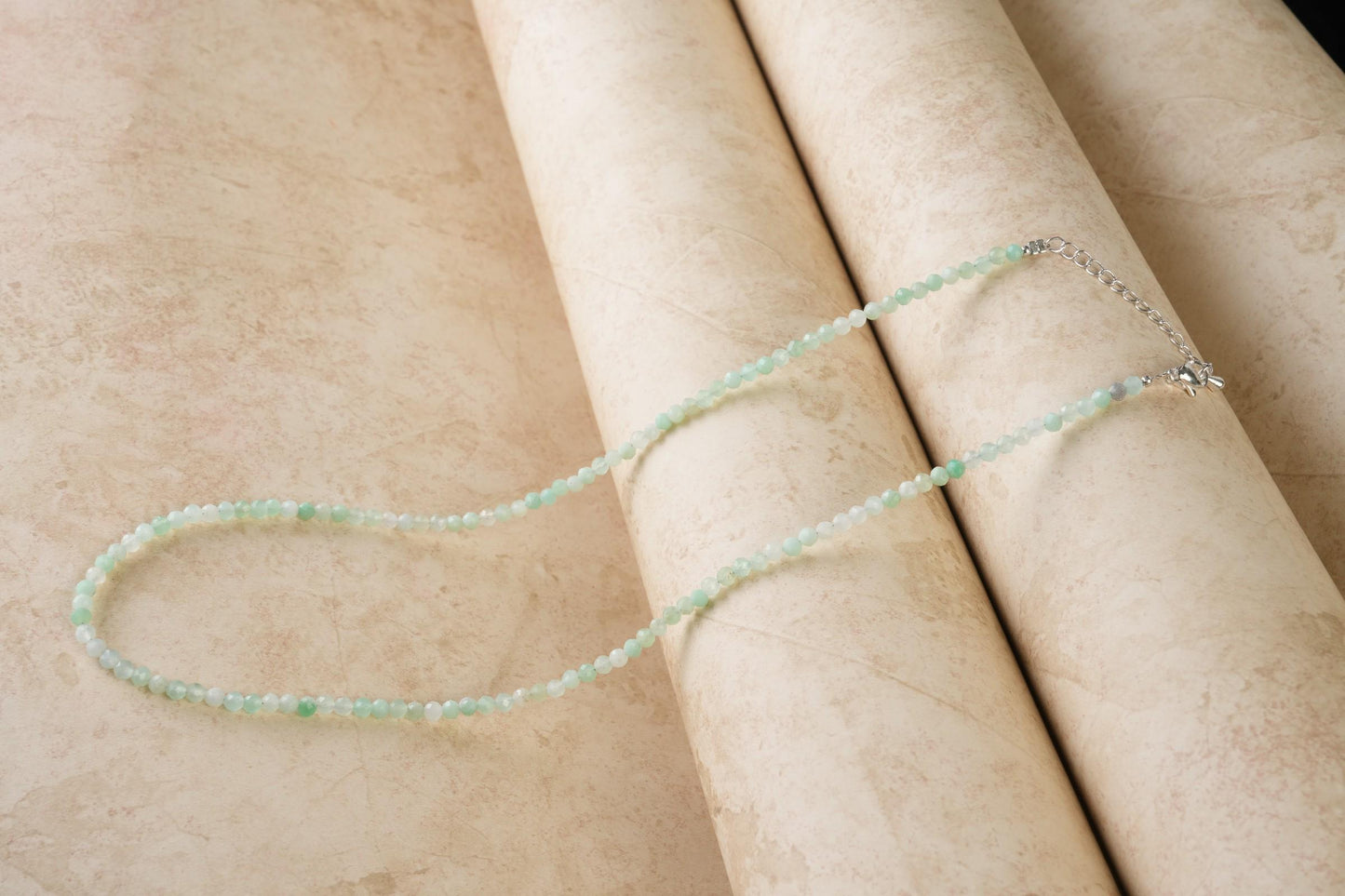 Genuine Chrysoprase Beads Necklace / Handcrafted Adjustable Mala Necklace / 3 MM Round Micro Faceted Beaded Necklace Jewelry - AS & JG