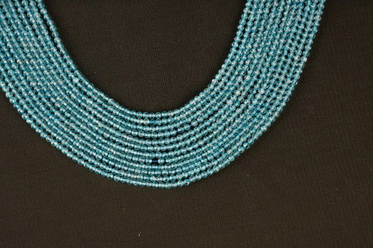 Natural Blue Topaz Gemstone Round Micro Faceted Beads String 15.5 Inches Long 2/3/4/5 MM for Jewelry Making and Crafting - AS & JG