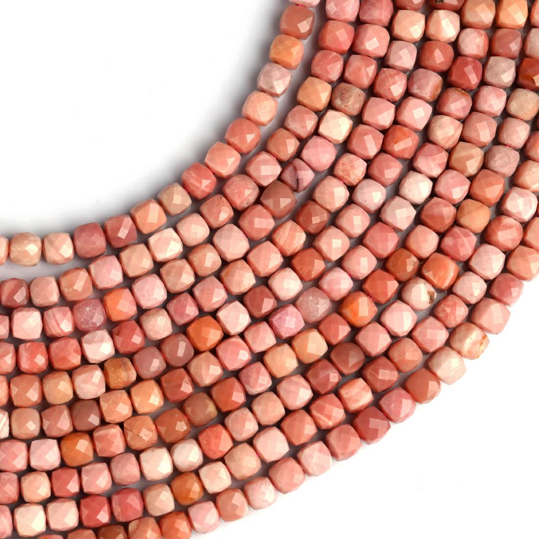 Natural Rhodonite Gemstone Cube/Box Micro Faceted Beads String 15.5 Inches Long 2/3/4/6 MM for Jewelry Making and Crafting - AS & JG