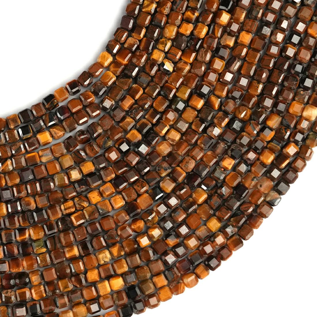 Natural Tiger's Eye Gemstone Cube/Box Micro Faceted Beads String 15.5 Inches Long 2/3/4/6 MM for Jewelry Making and Crafting - AS & JG