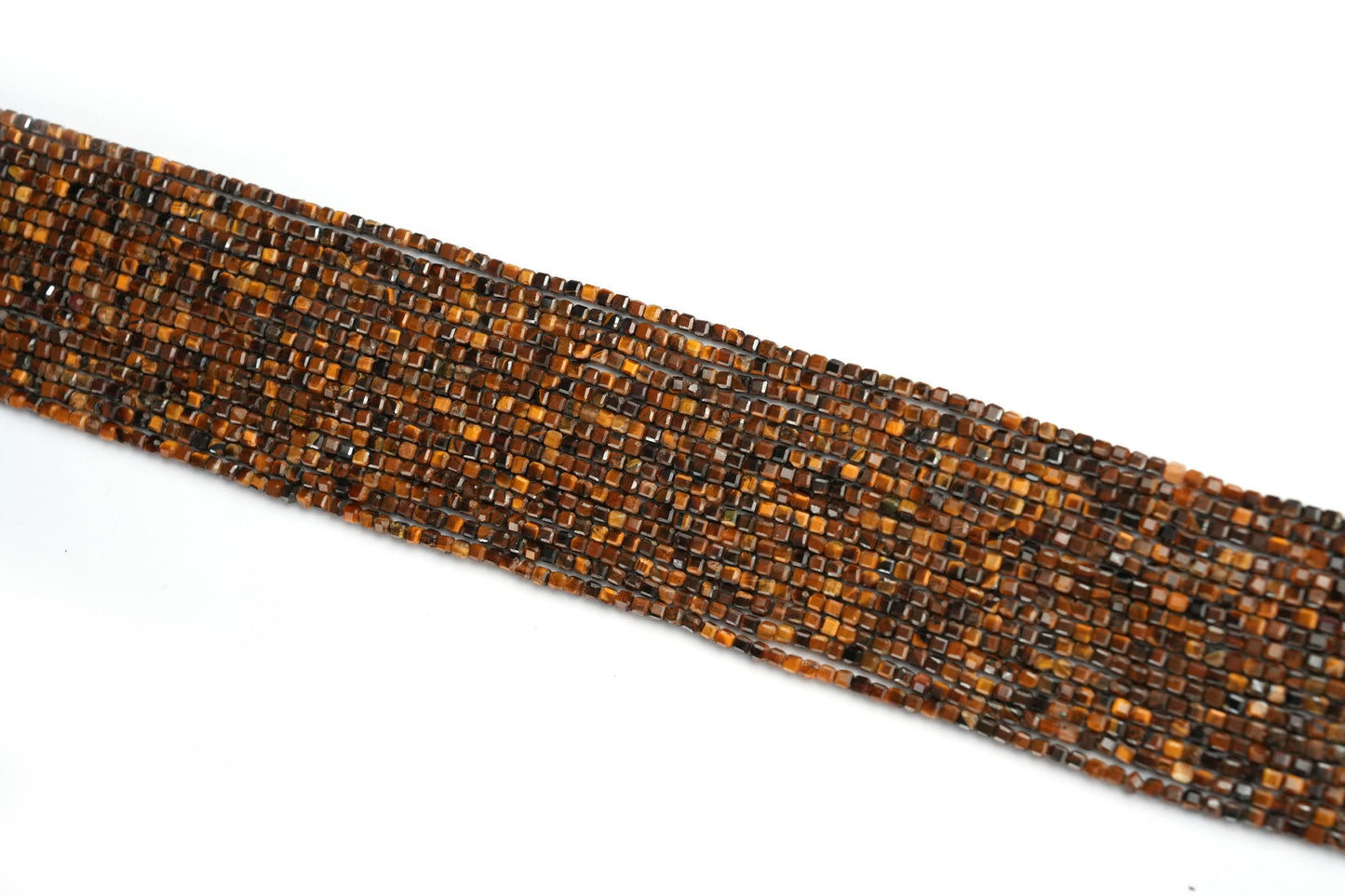 Natural Tiger's Eye Gemstone Cube/Box Micro Faceted Beads String 15.5 Inches Long 2/3/4/6 MM for Jewelry Making and Crafting - AS & JG