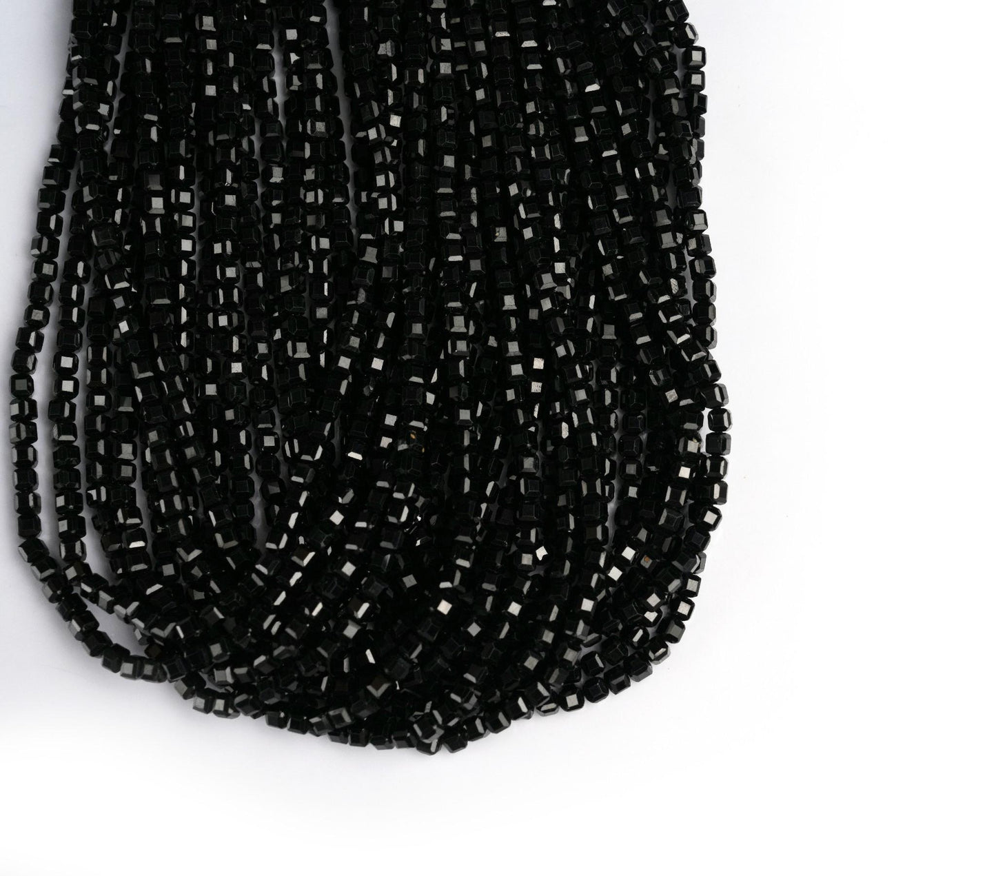 Natural Black Spinel Gemstone Cube/Box Micro Faceted Beads String 15.5 Inches Long 2/3/4/6 MM for Jewelry Making and Crafting - AS & JG