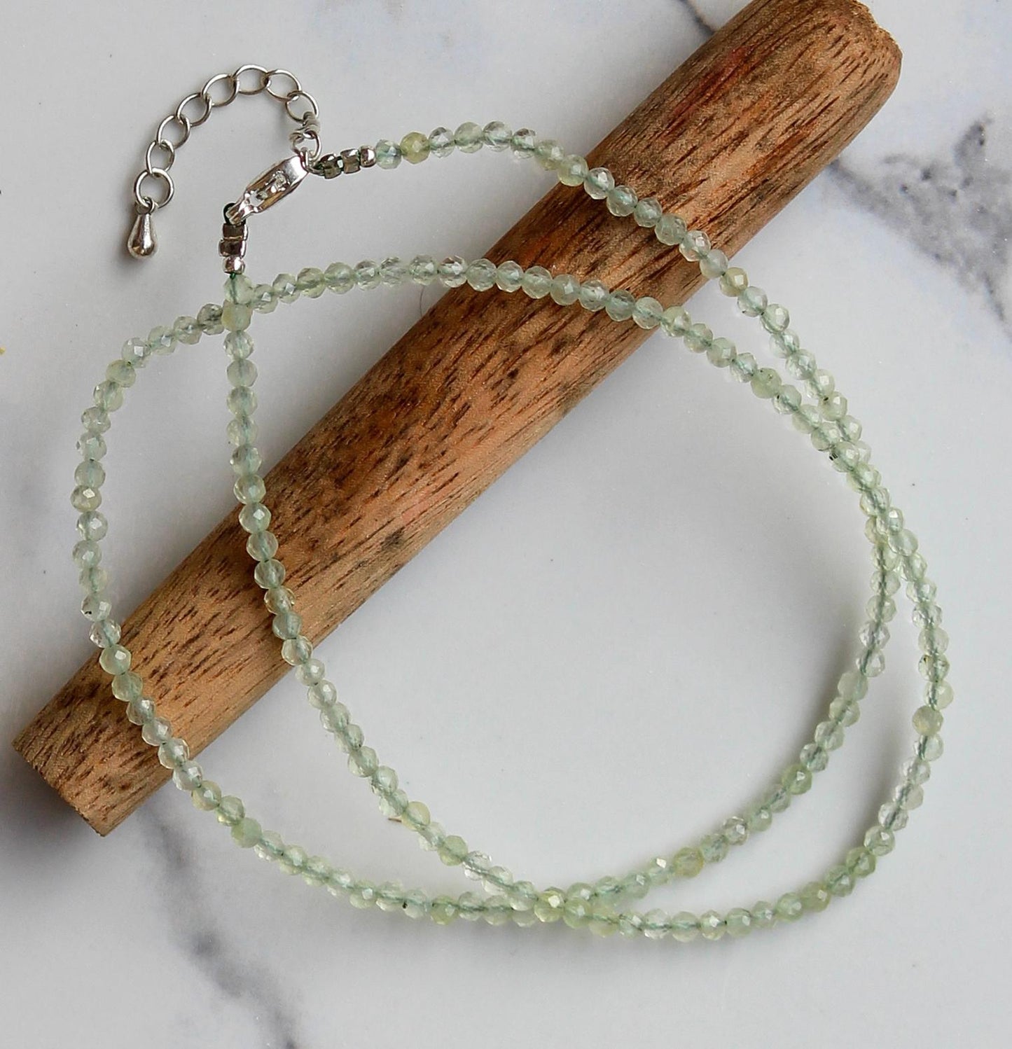 Genuine Prehnite Beads Necklace / Handcrafted Adjustable Mala Necklace / 3 MM Round Micro Faceted Beaded Necklace Jewelry - AS & JG