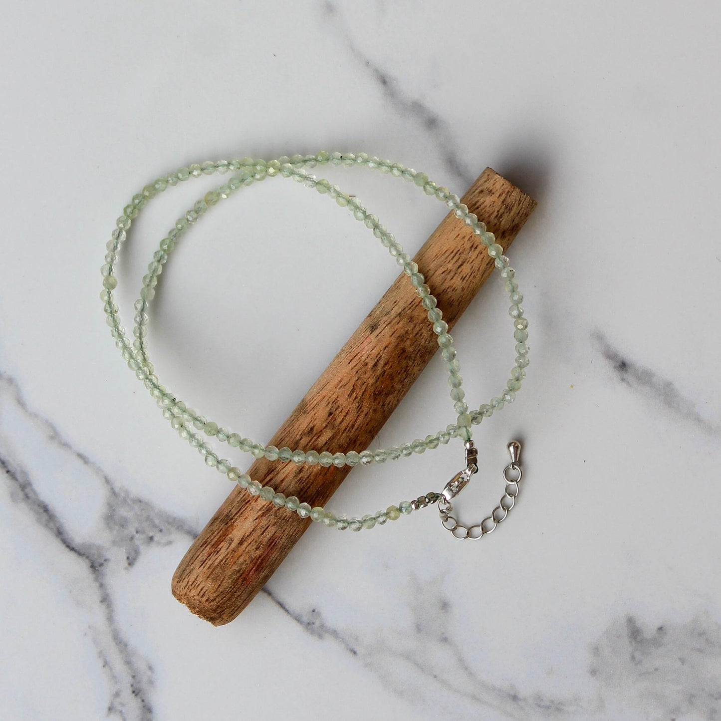 Genuine Prehnite Beads Necklace / Handcrafted Adjustable Mala Necklace / 3 MM Round Micro Faceted Beaded Necklace Jewelry - AS & JG