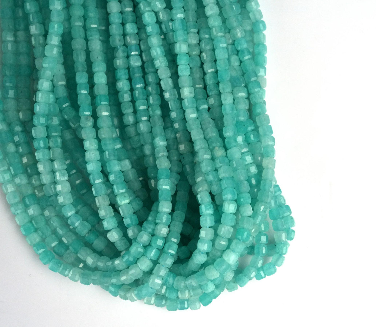 Natural Amazonite Gemstone Cube/Box Micro Faceted Beads String 15.5 Inches Long 2/3/4/6 MM for Jewelry Making and Crafting - AS & JG