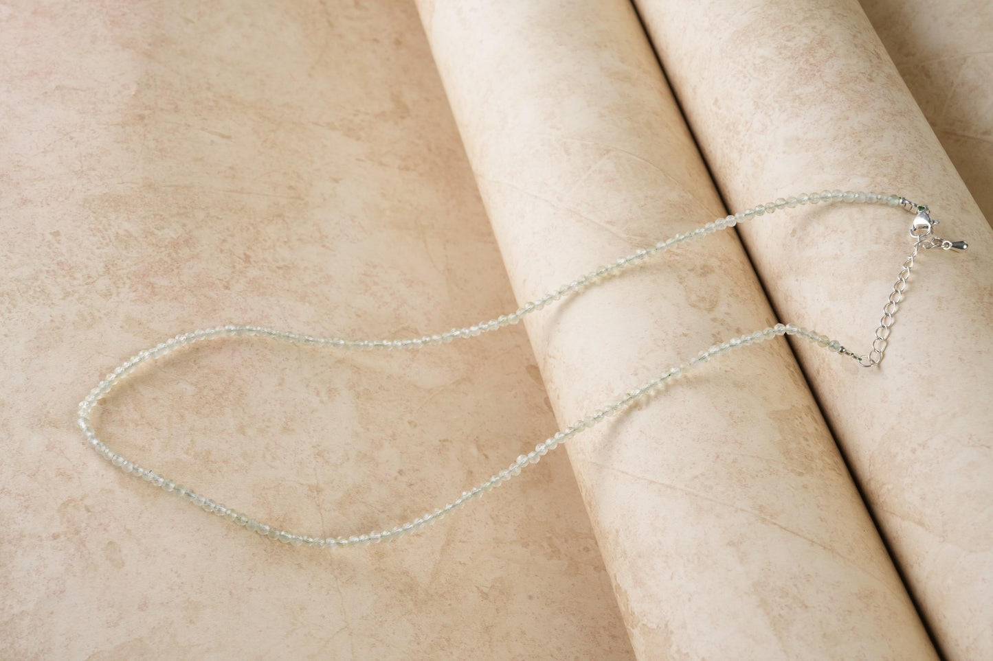 Genuine Prehnite Beads Necklace / Handcrafted Adjustable Mala Necklace / 3 MM Round Micro Faceted Beaded Necklace Jewelry - AS & JG