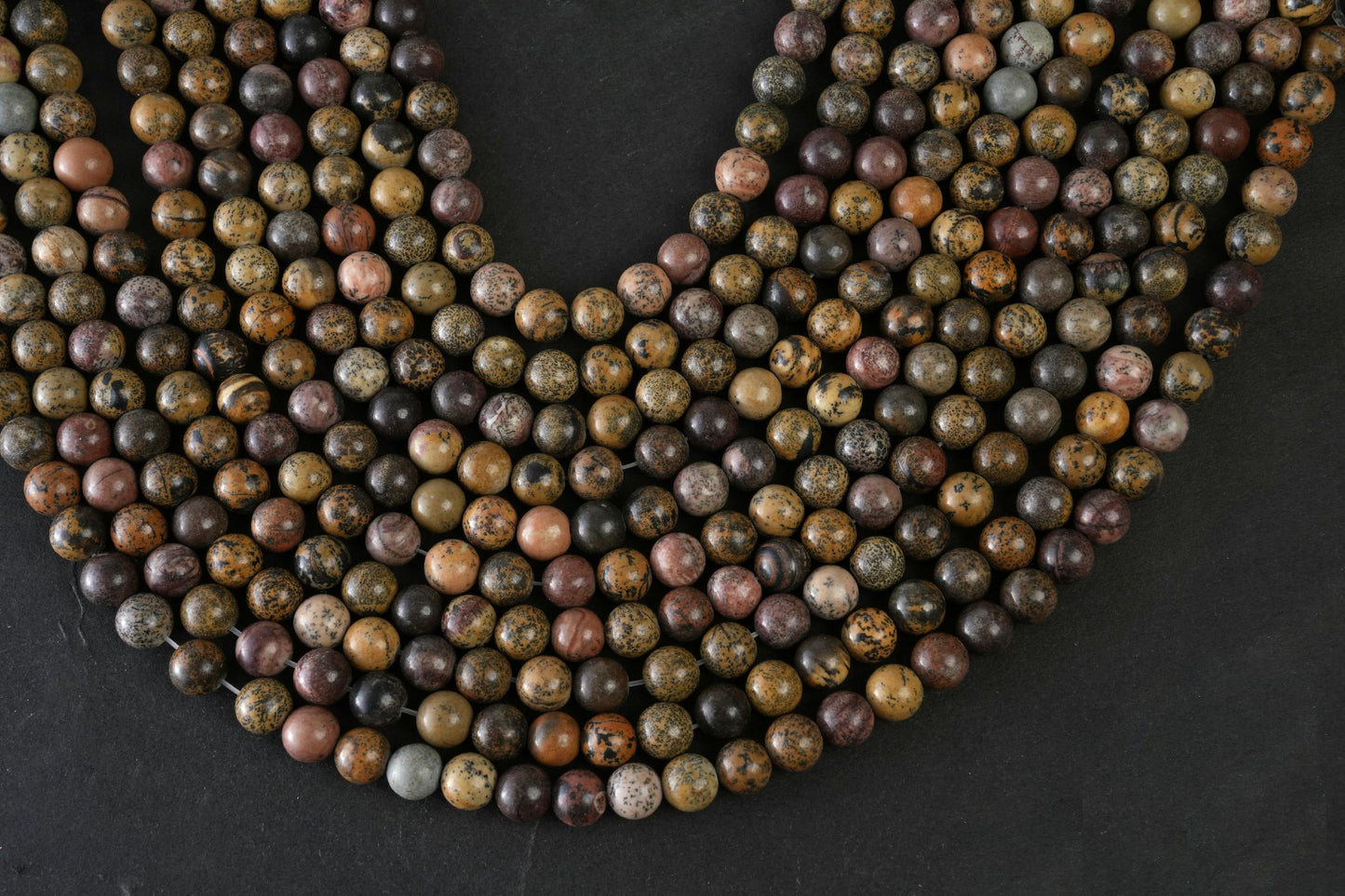 Natural Leopard Skin Jasper Gemstone Round Smooth Beads String 15.5 Inches Long 4/6/8/10 MM for Jewelry Making and Crafting - AS & JG