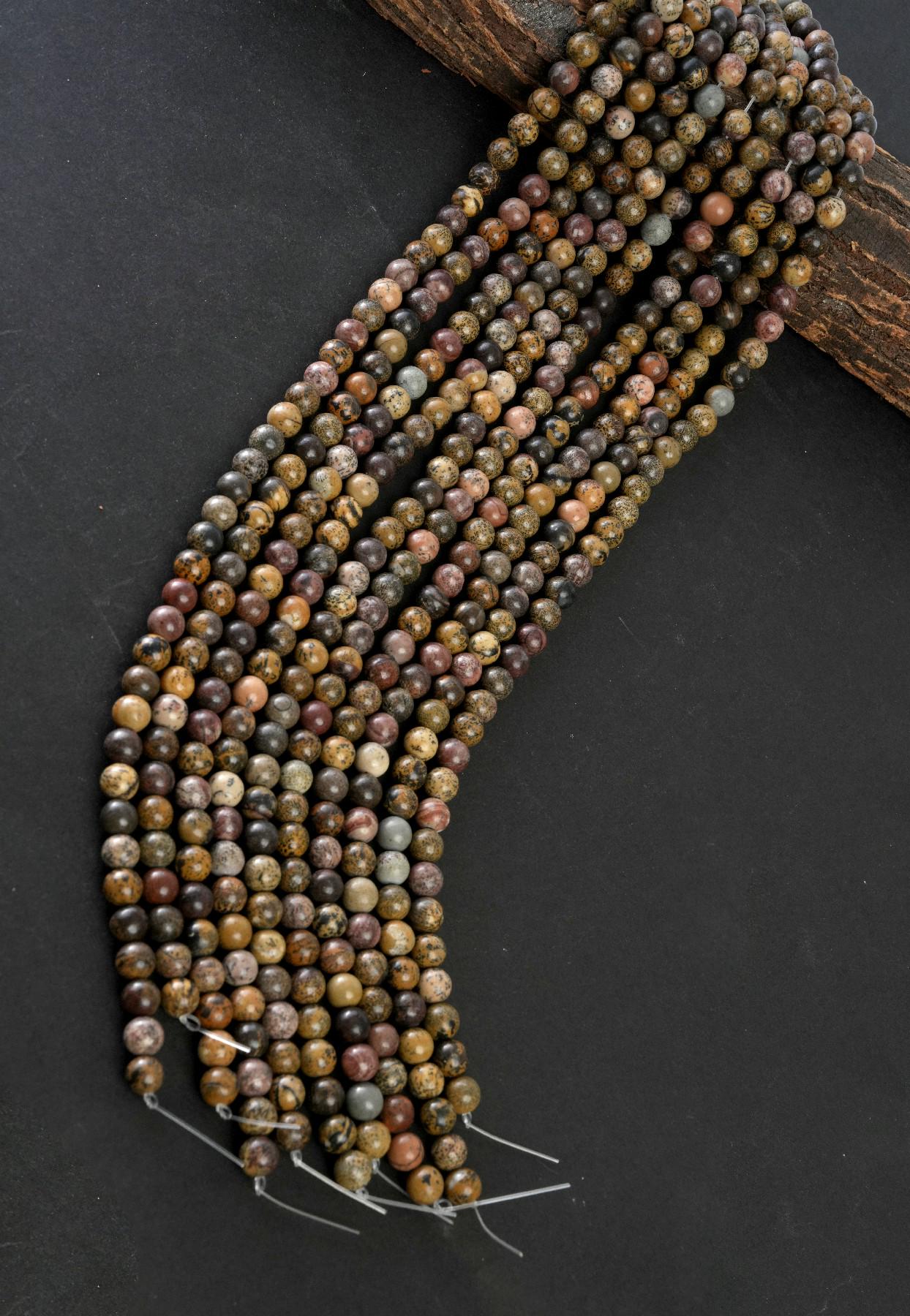 Natural Leopard Skin Jasper Gemstone Round Smooth Beads String 15.5 Inches Long 4/6/8/10 MM for Jewelry Making and Crafting - AS & JG