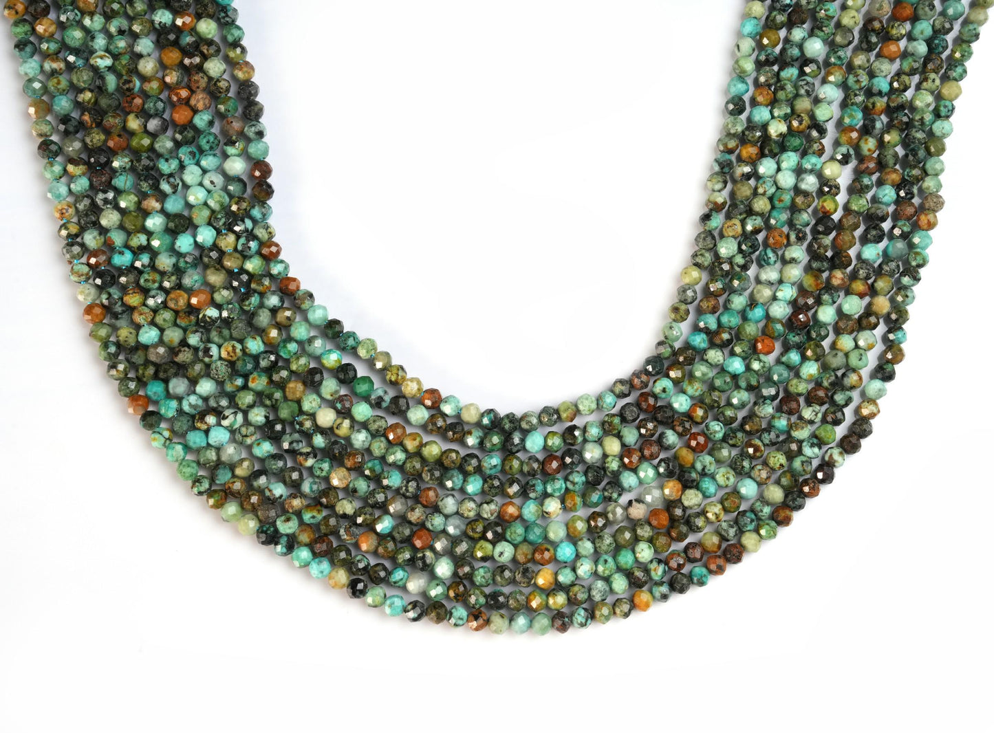 Natural African Turquoise Gemstone Round Micro Faceted Beads String 15.5 Inches Long 2/3/4/6 MM for Jewelry Making and Crafting - AS & JG