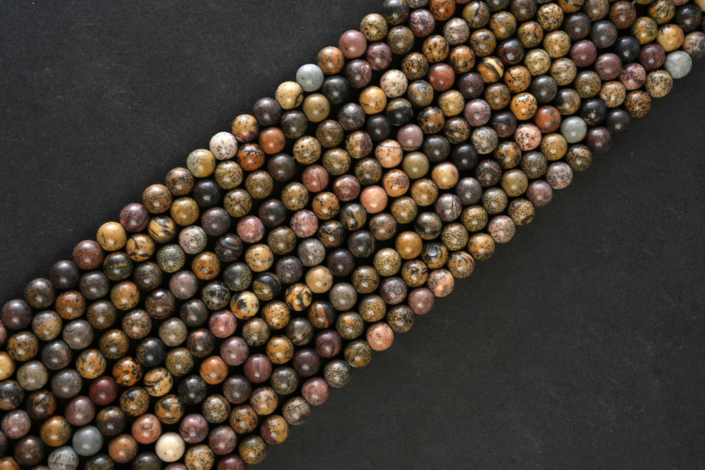 Natural Leopard Skin Jasper Gemstone Round Smooth Beads String 15.5 Inches Long 4/6/8/10 MM for Jewelry Making and Crafting - AS & JG