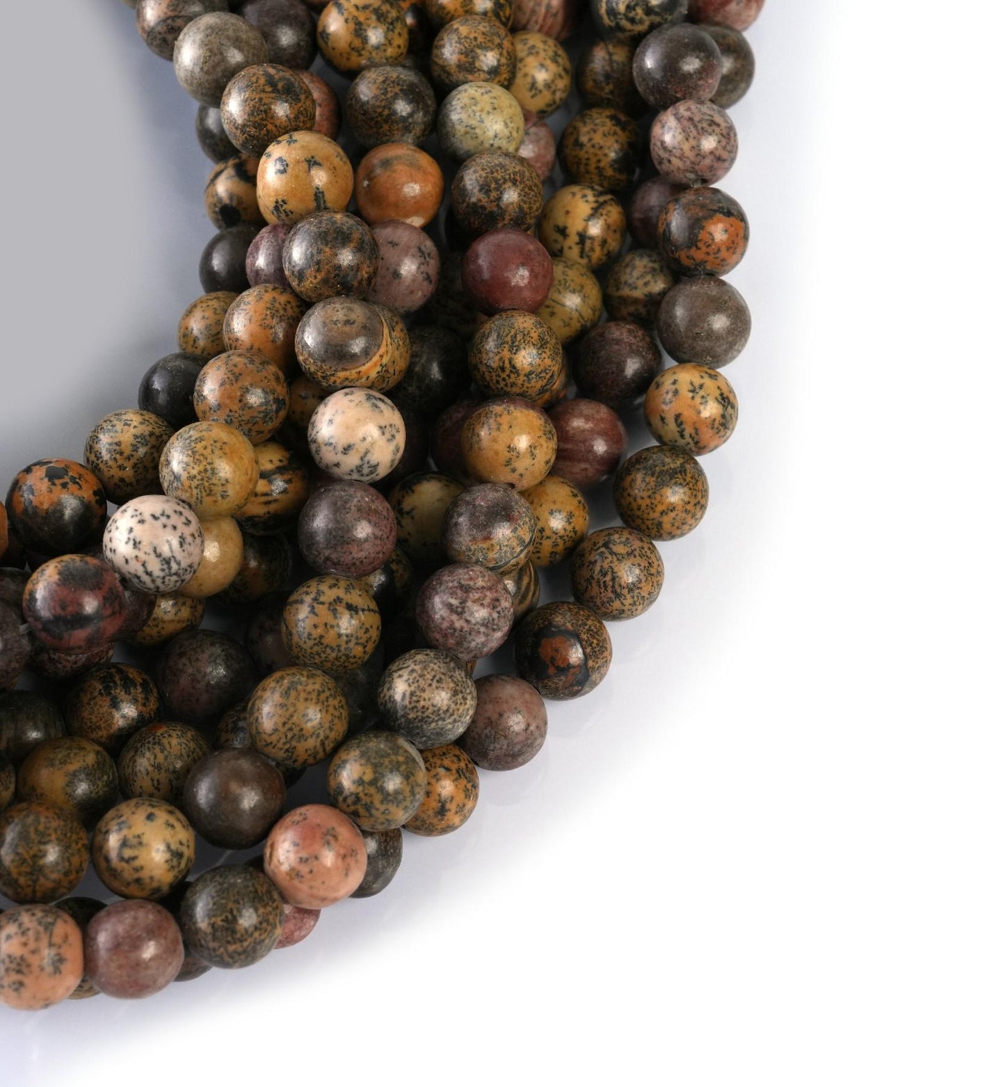 Natural Leopard Skin Jasper Gemstone Round Smooth Beads String 15.5 Inches Long 4/6/8/10 MM for Jewelry Making and Crafting - AS & JG