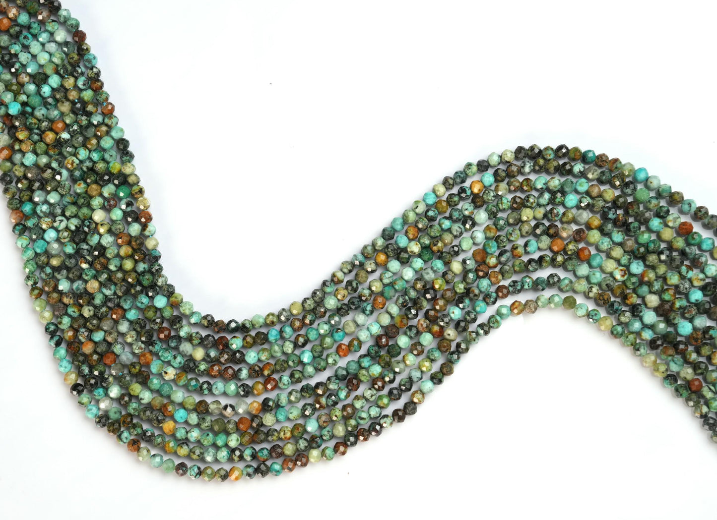 Natural African Turquoise Gemstone Round Micro Faceted Beads String 15.5 Inches Long 2/3/4/6 MM for Jewelry Making and Crafting - AS & JG