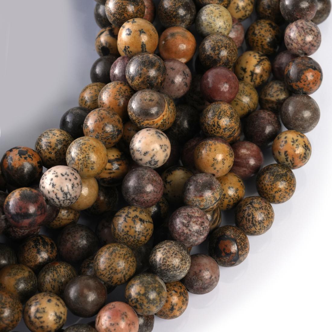 Natural Leopard Skin Jasper Gemstone Round Smooth Beads String 15.5 Inches Long 4/6/8/10 MM for Jewelry Making and Crafting - AS & JG