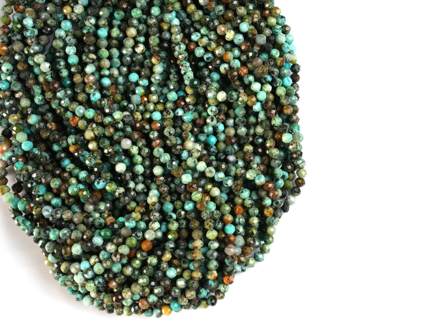 Natural African Turquoise Gemstone Round Micro Faceted Beads String 15.5 Inches Long 2/3/4/6 MM for Jewelry Making and Crafting - AS & JG