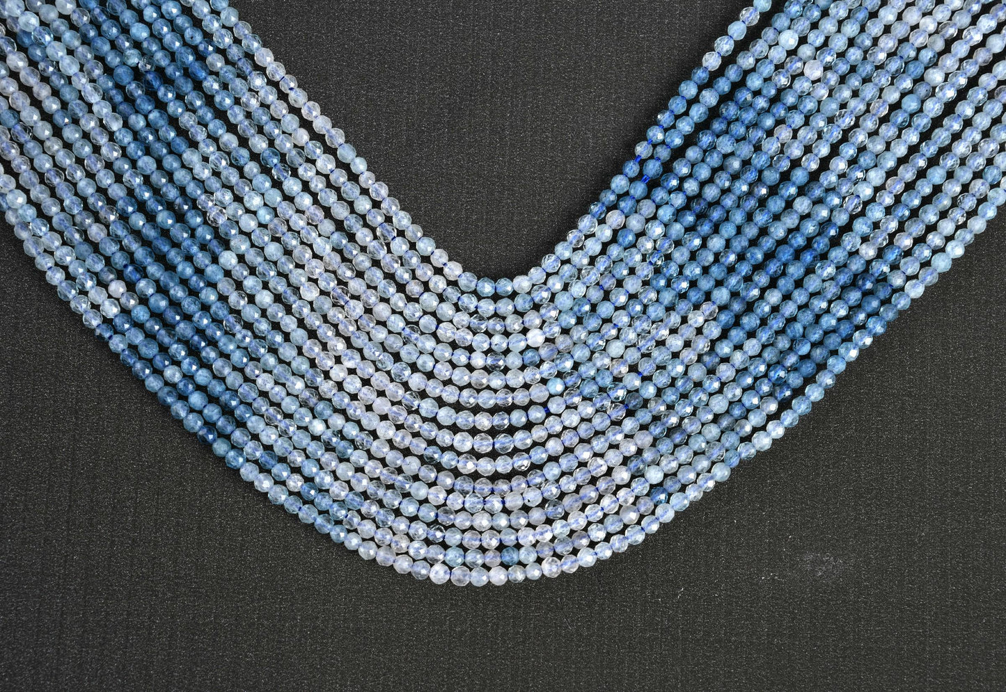 Natural Aquamarine Shaded Gemstone Round Micro Faceted Beads String 15.5 Inches Long 2/3/4/6 MM for Jewelry Making and Crafting - AS & JG
