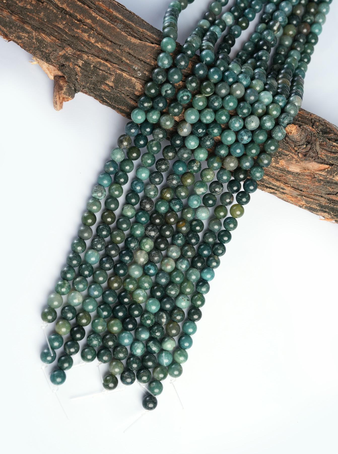 Natural Moss Agate Gemstone Round Smooth Beads String 15.5 Inches Long 4/6/8/10 MM for Jewelry Making and Crafting - AS & JG