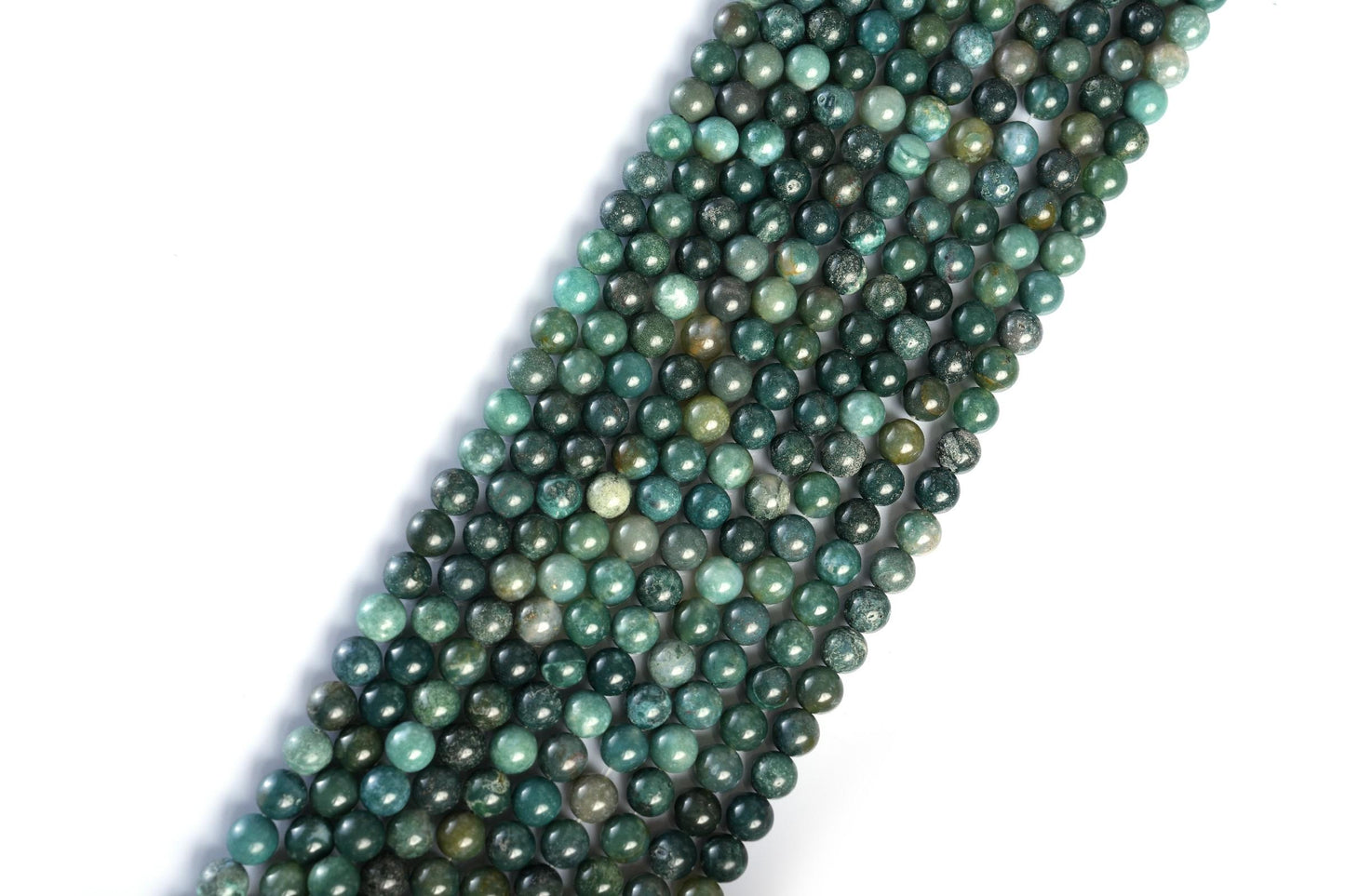 Natural Moss Agate Gemstone Round Smooth Beads String 15.5 Inches Long 4/6/8/10 MM for Jewelry Making and Crafting - AS & JG