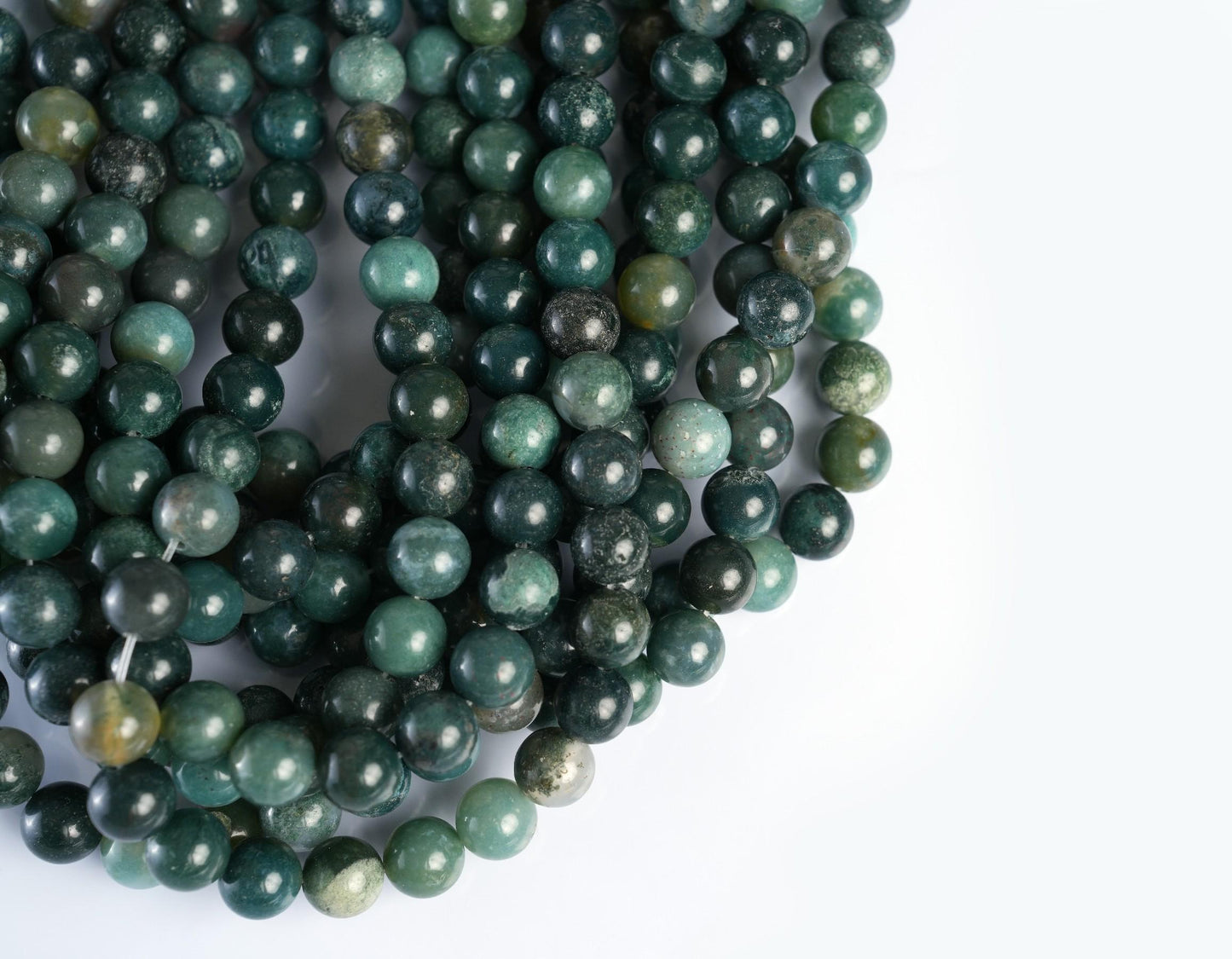 Natural Moss Agate Gemstone Round Smooth Beads String 15.5 Inches Long 4/6/8/10 MM for Jewelry Making and Crafting - AS & JG