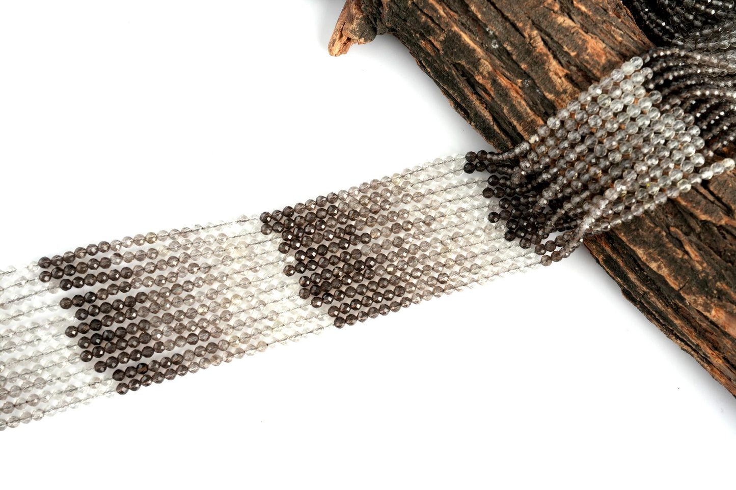 Natural Smoky Quartz Shaded Gemstone Round Micro Faceted Beads String 15.5 Inches Long 2/3/4/6 MM for Jewelry Making and Crafting - AS & JG