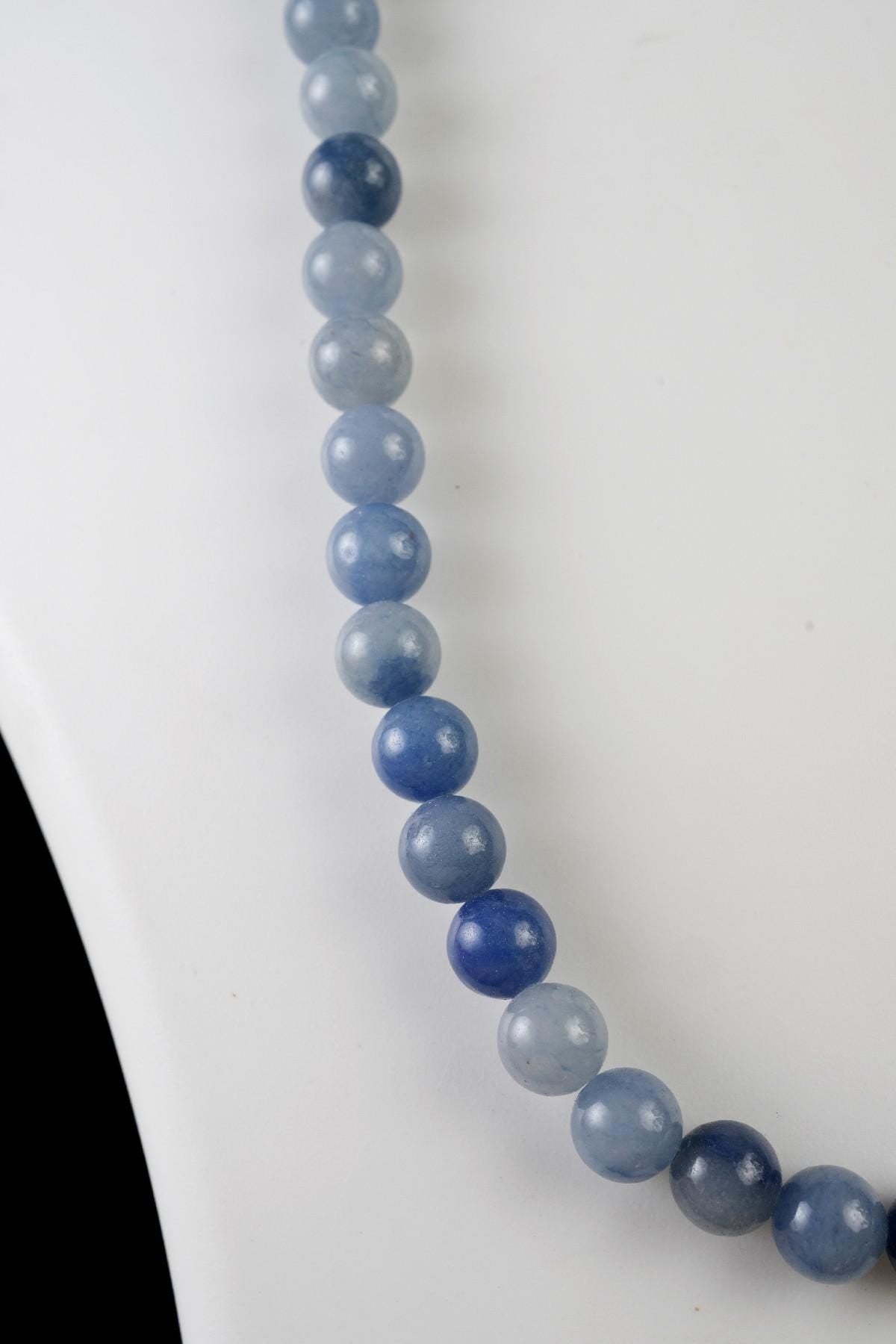 Genuine Blue Aventurine Beads Necklace / Handcrafted Adjustable Mala Necklace / 8 MM Round Smooth Beaded Necklace Jewelry For Her - AS & JG