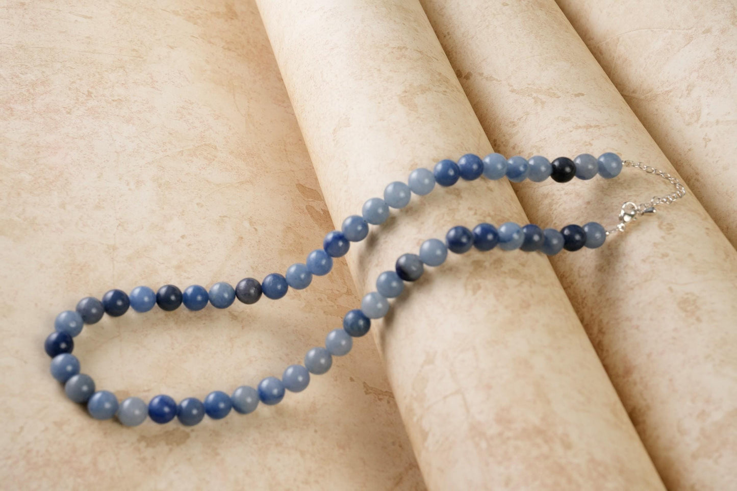 Genuine Blue Aventurine Beads Necklace / Handcrafted Adjustable Mala Necklace / 8 MM Round Smooth Beaded Necklace Jewelry For Her - AS & JG