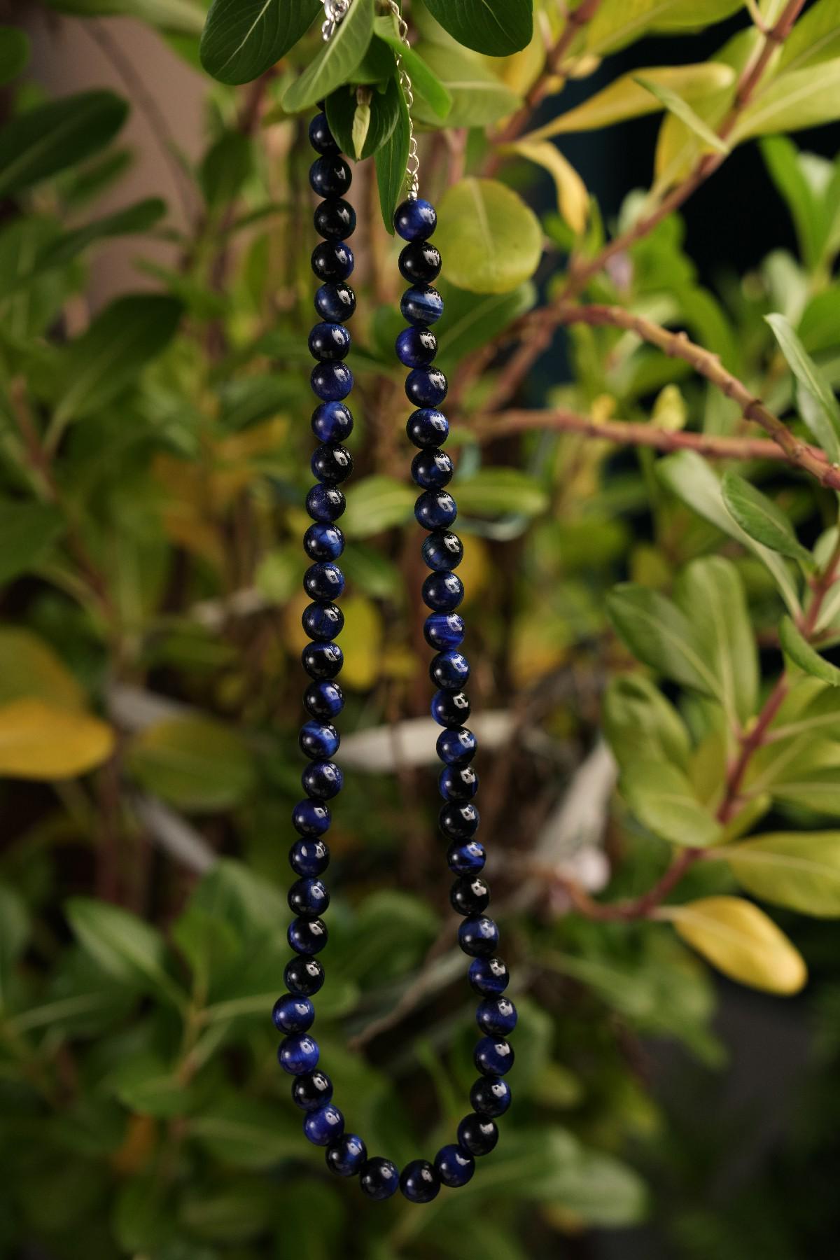 Genuine Blue Tiger's Eye Beads Necklace / Handcrafted Adjustable Mala Necklace / 8 MM Round Smooth Beaded Necklace Jewelry For Her - AS & JG