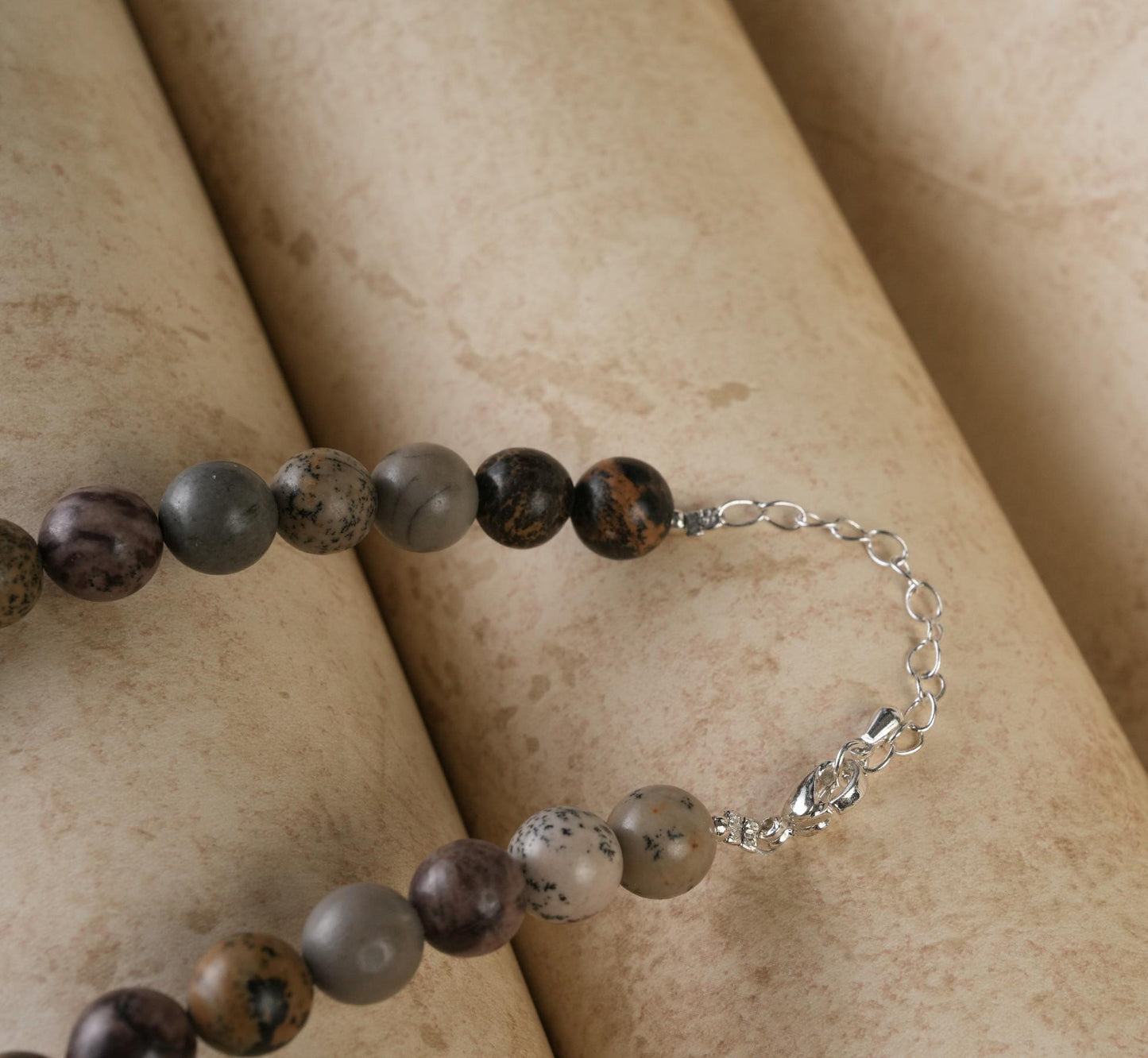 Genuine Leopard Skin Jasper Beads Necklace / Handcrafted Adjustable Mala Necklace / 8 MM Round Smooth Beaded Necklace Jewelry For Her -AS&JG