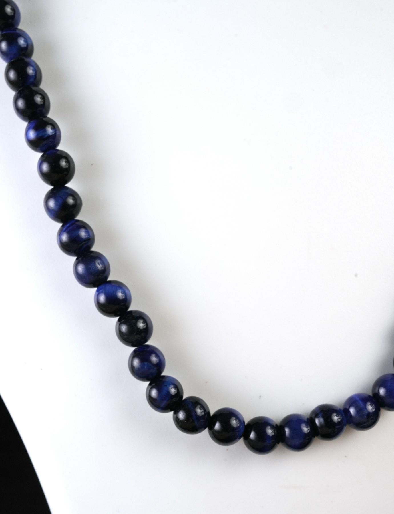 Genuine Blue Tiger's Eye Beads Necklace / Handcrafted Adjustable Mala Necklace / 8 MM Round Smooth Beaded Necklace Jewelry For Her - AS & JG