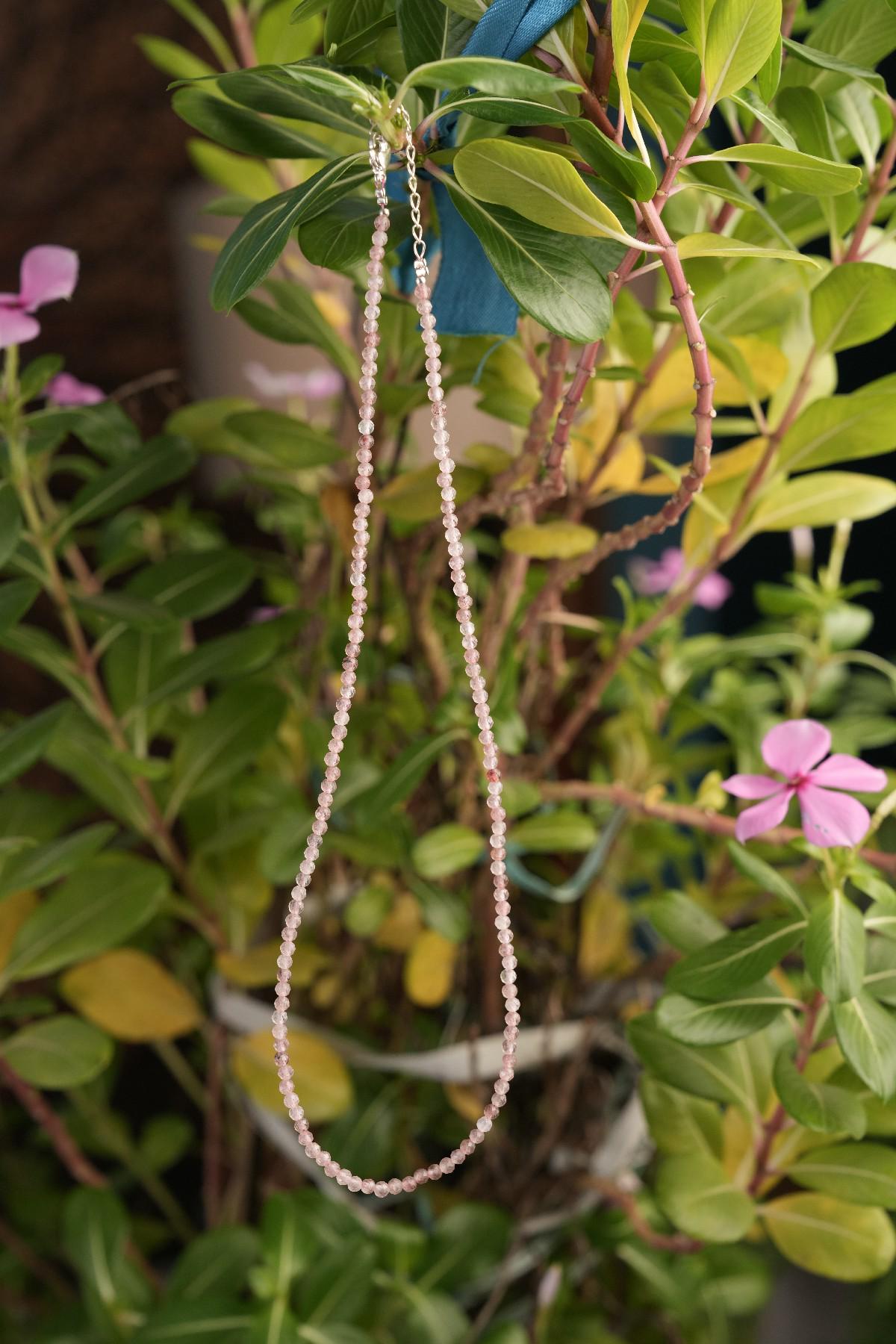 Genuine Strawberry Quartz Beads Necklace / Handcrafted Adjustable Mala Necklace / 3 MM Round Micro Faceted Beaded Necklace Jewelry - AS & JG
